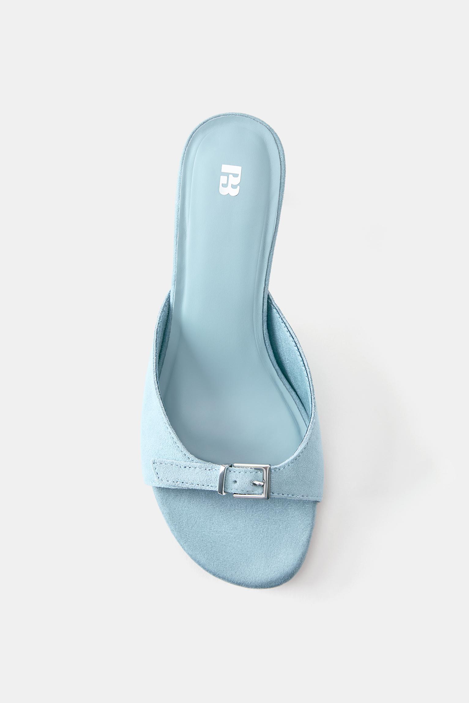 Leather buckled heeled mules — Blue