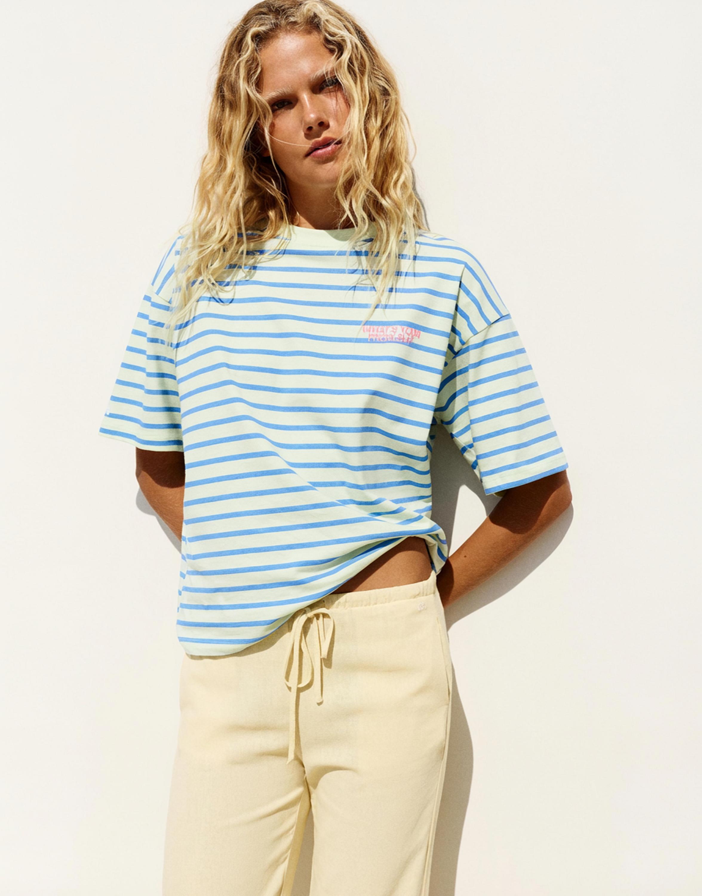 Oversize striped T-shirt — Blue/White
