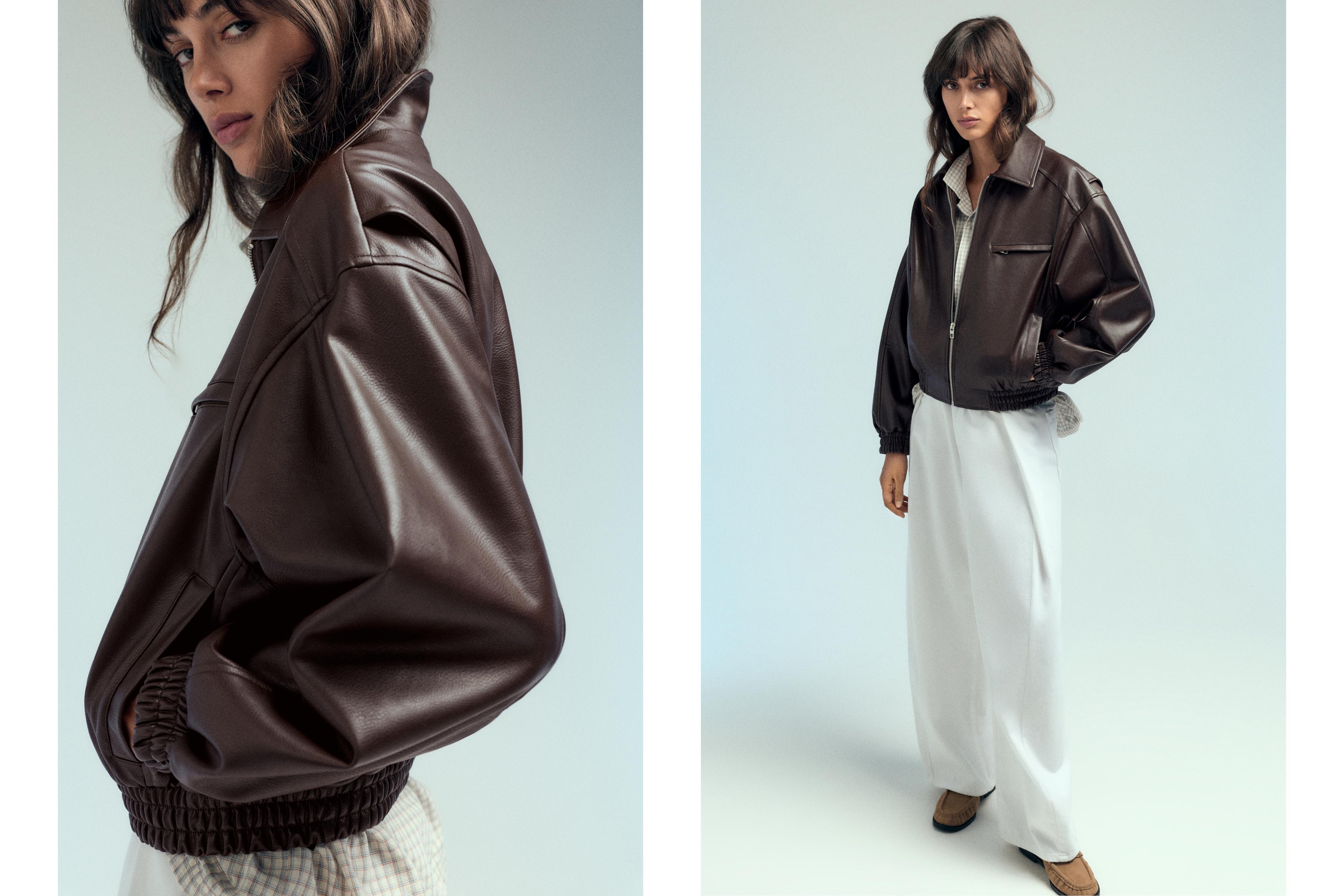 Leather effect dad jacket — Brown