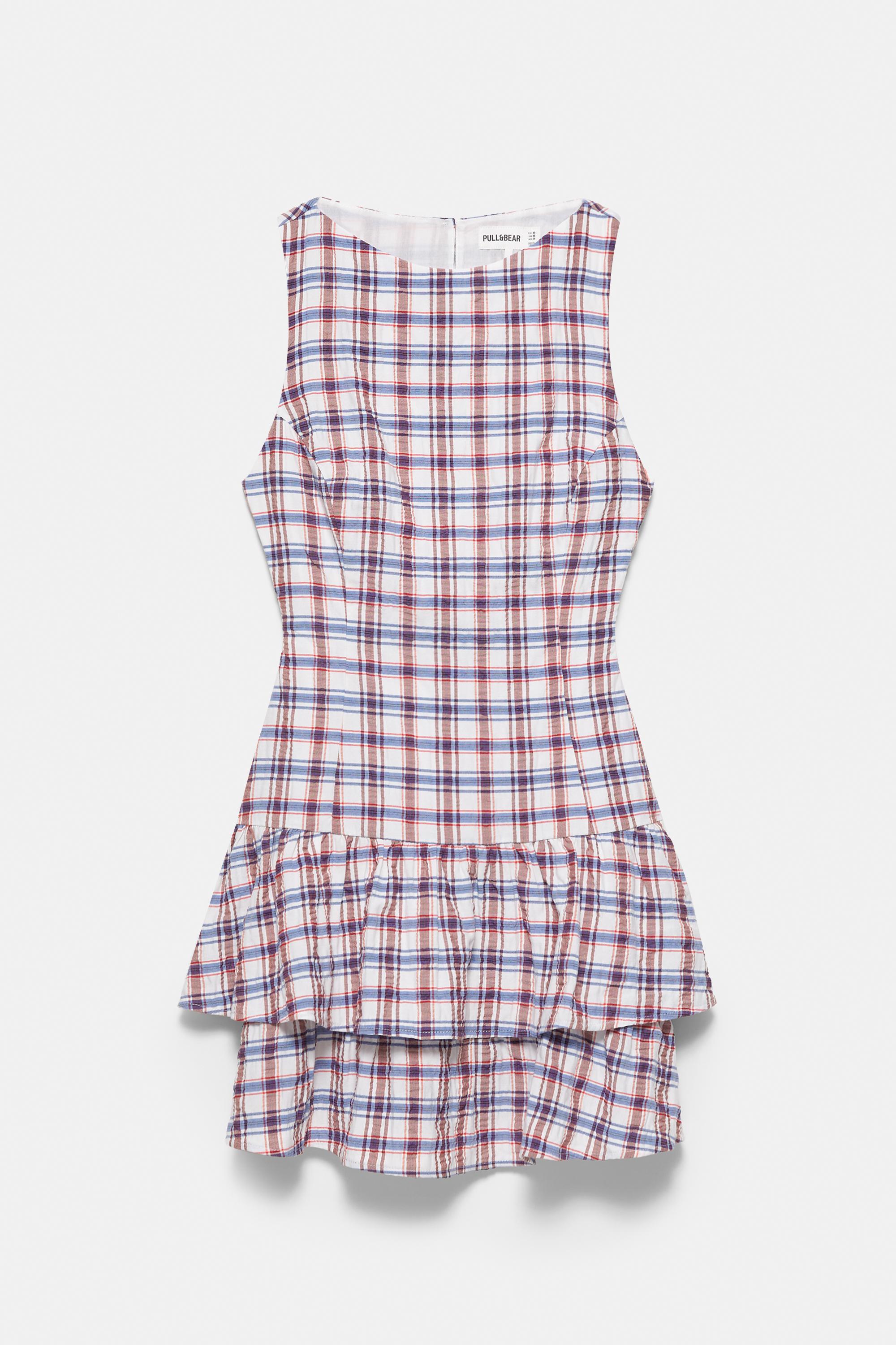 Check ruffle short dress