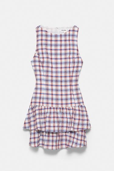 Check ruffle short dress — Blue 5