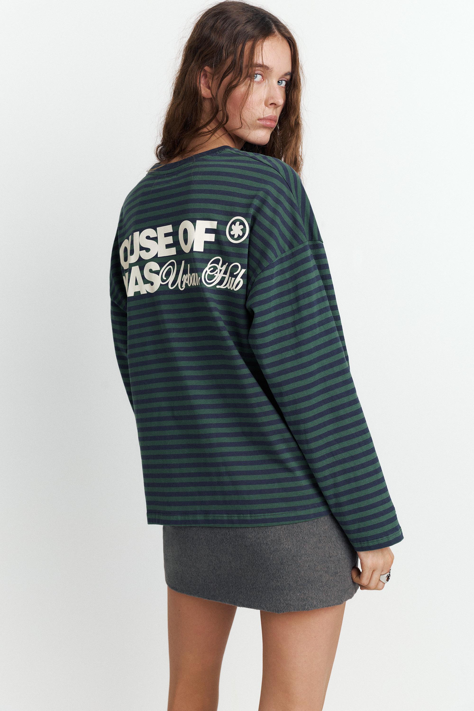 Yazılı çizgili uzun kollu t-shirt - Görsel 30