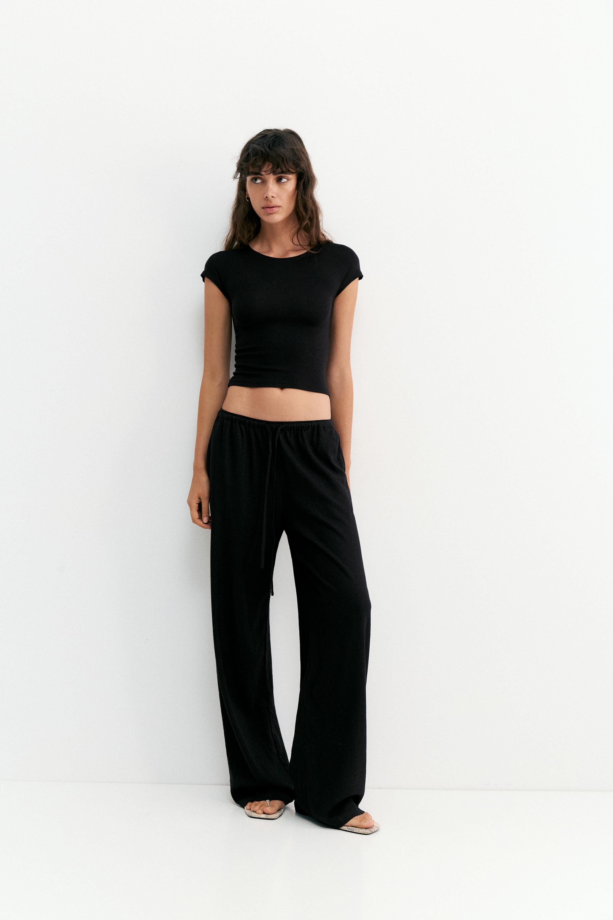 Flowy trousers with linen — Black