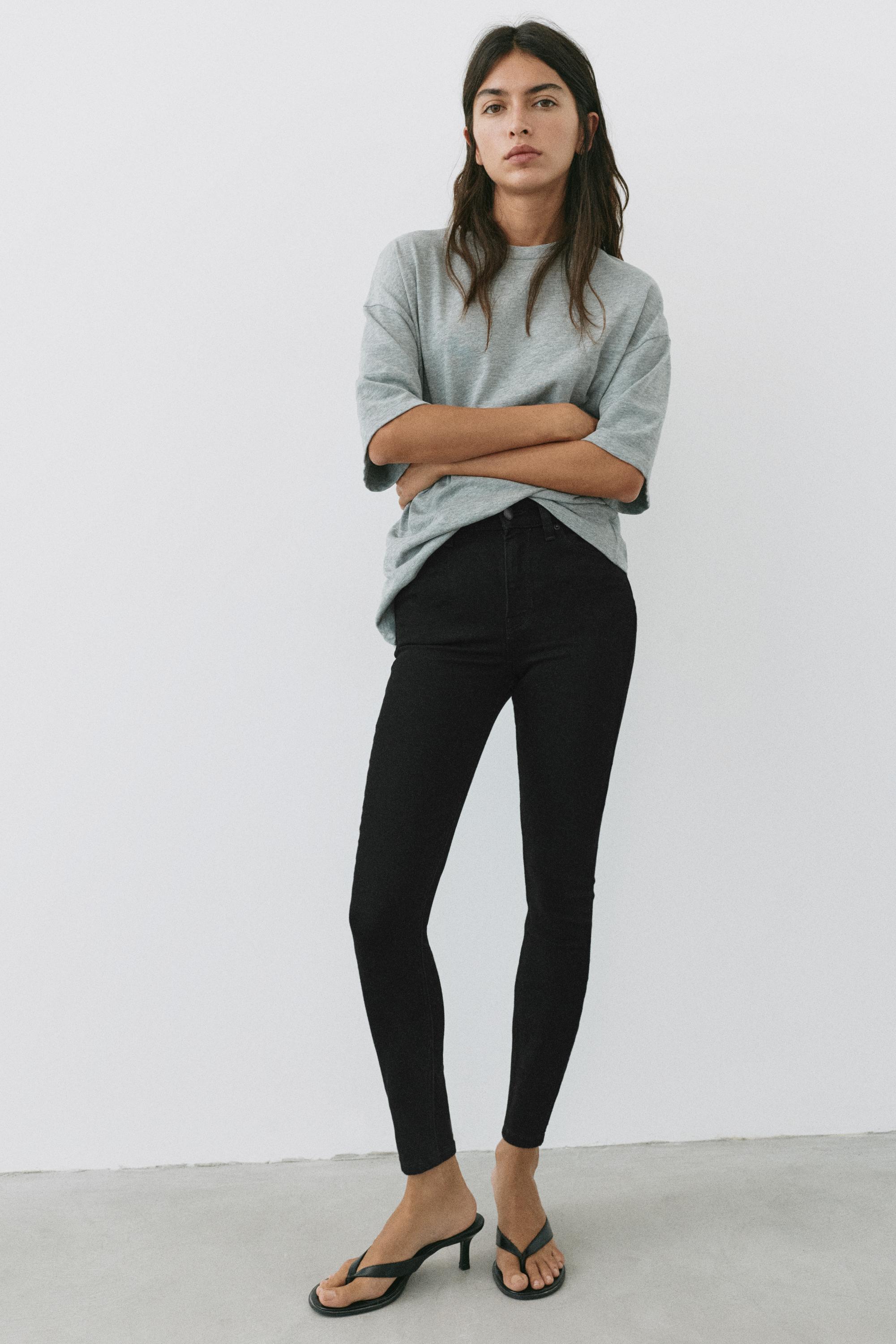 High-waist skinny jeans — Black marl