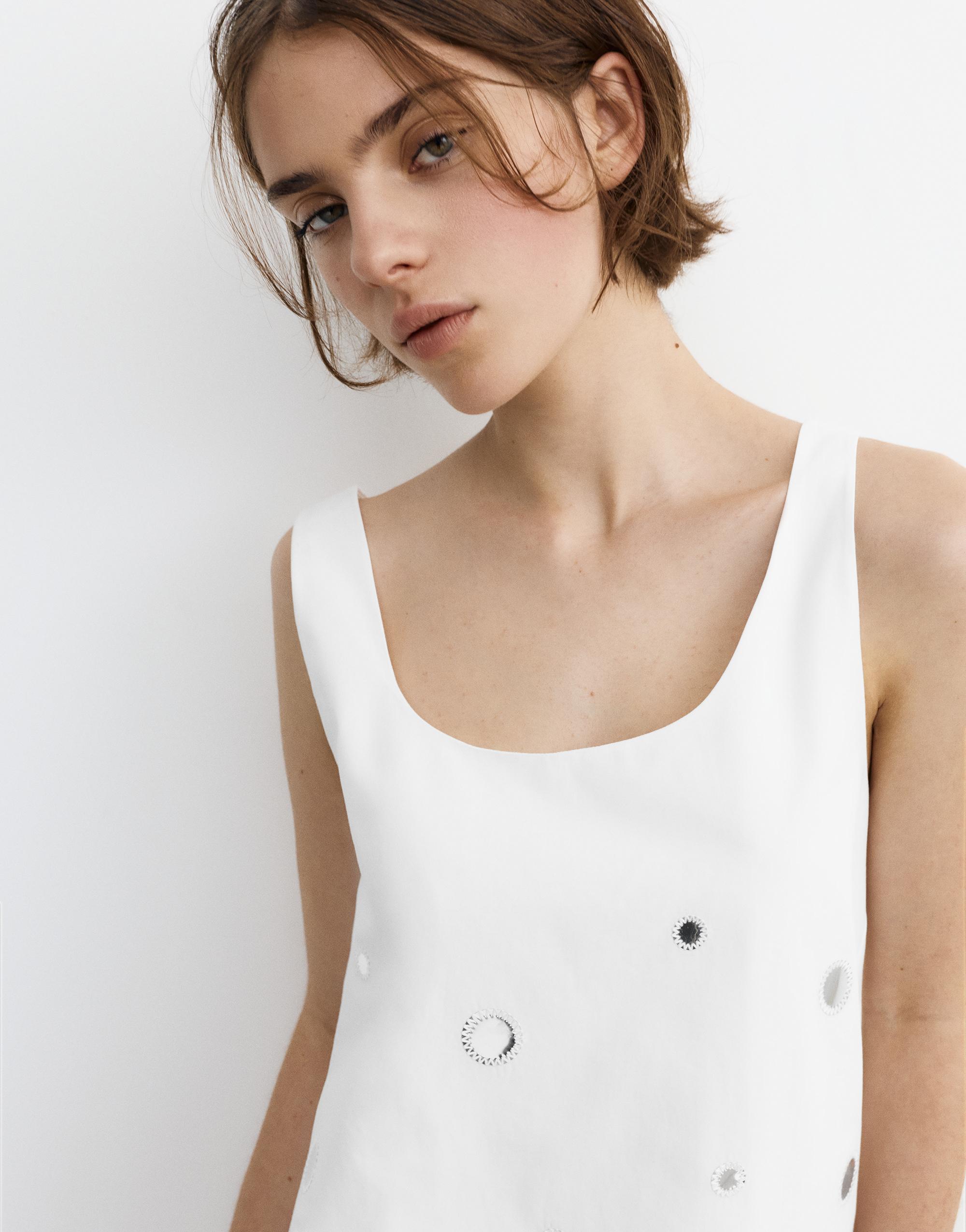 Short strappy dress with mirrored details — Ecru