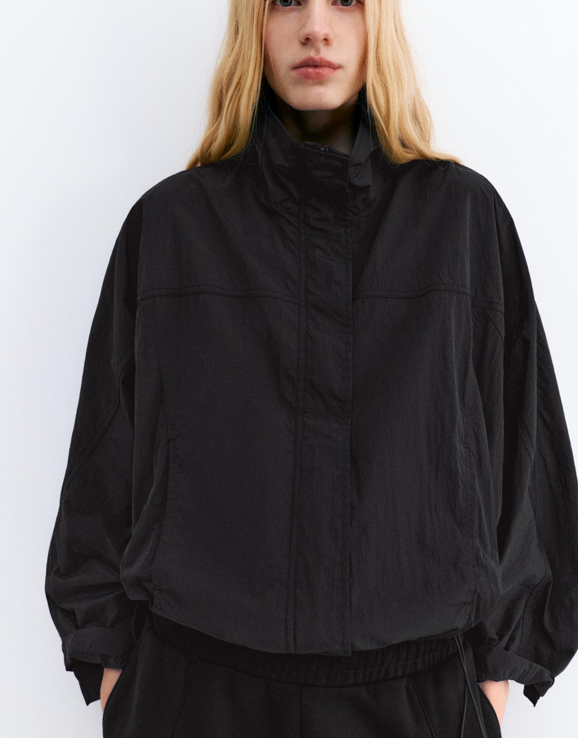 Short nylon-effect jacket — Black