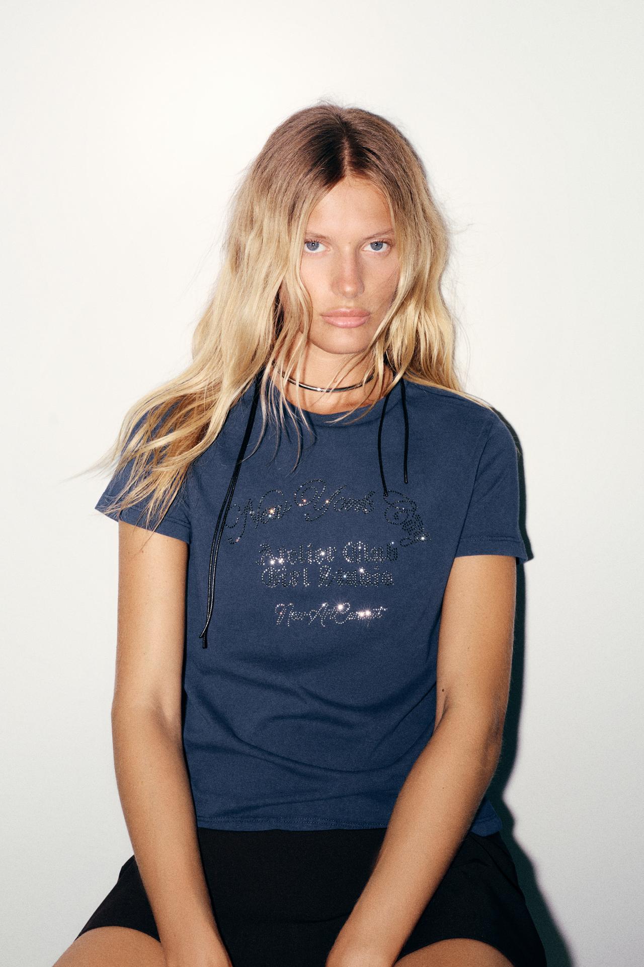 Rhinestone graphic T-shirt — Navy