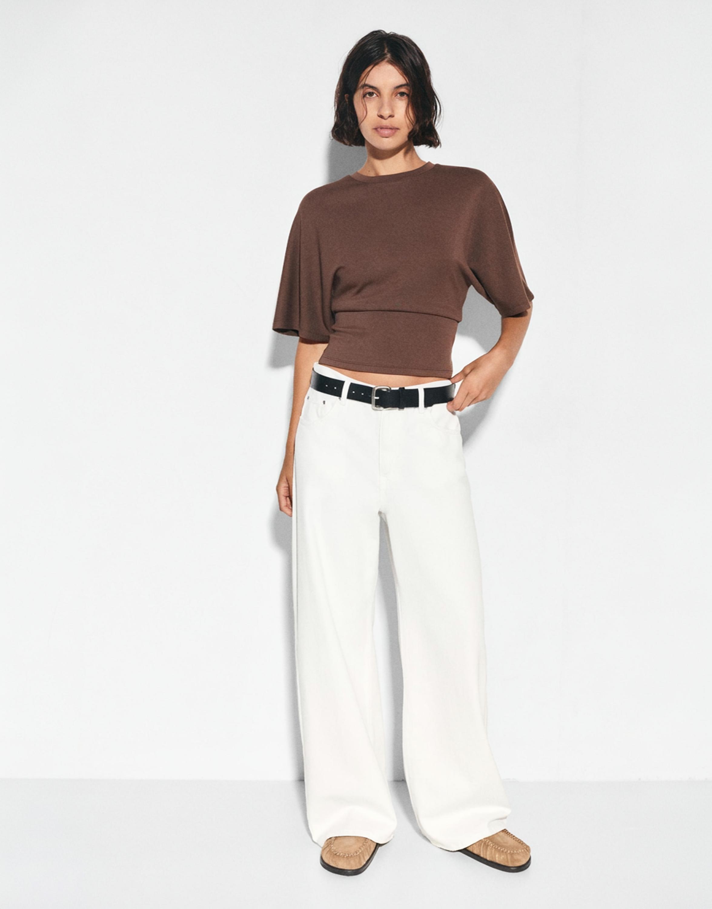 Modal batwing sleeve T-shirt — Brown