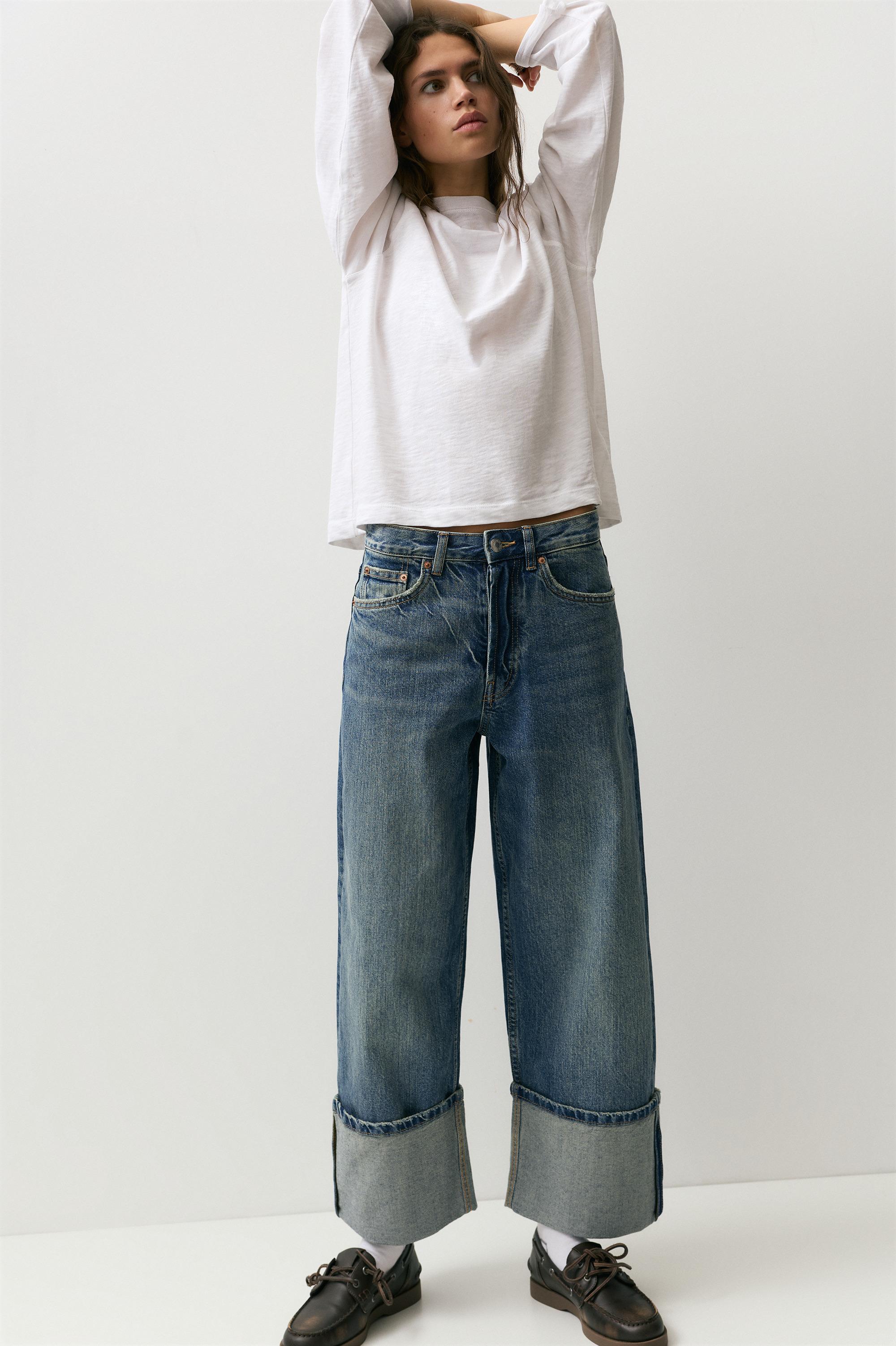Loose straight-leg jeans with turn-up hems — Dark blue
