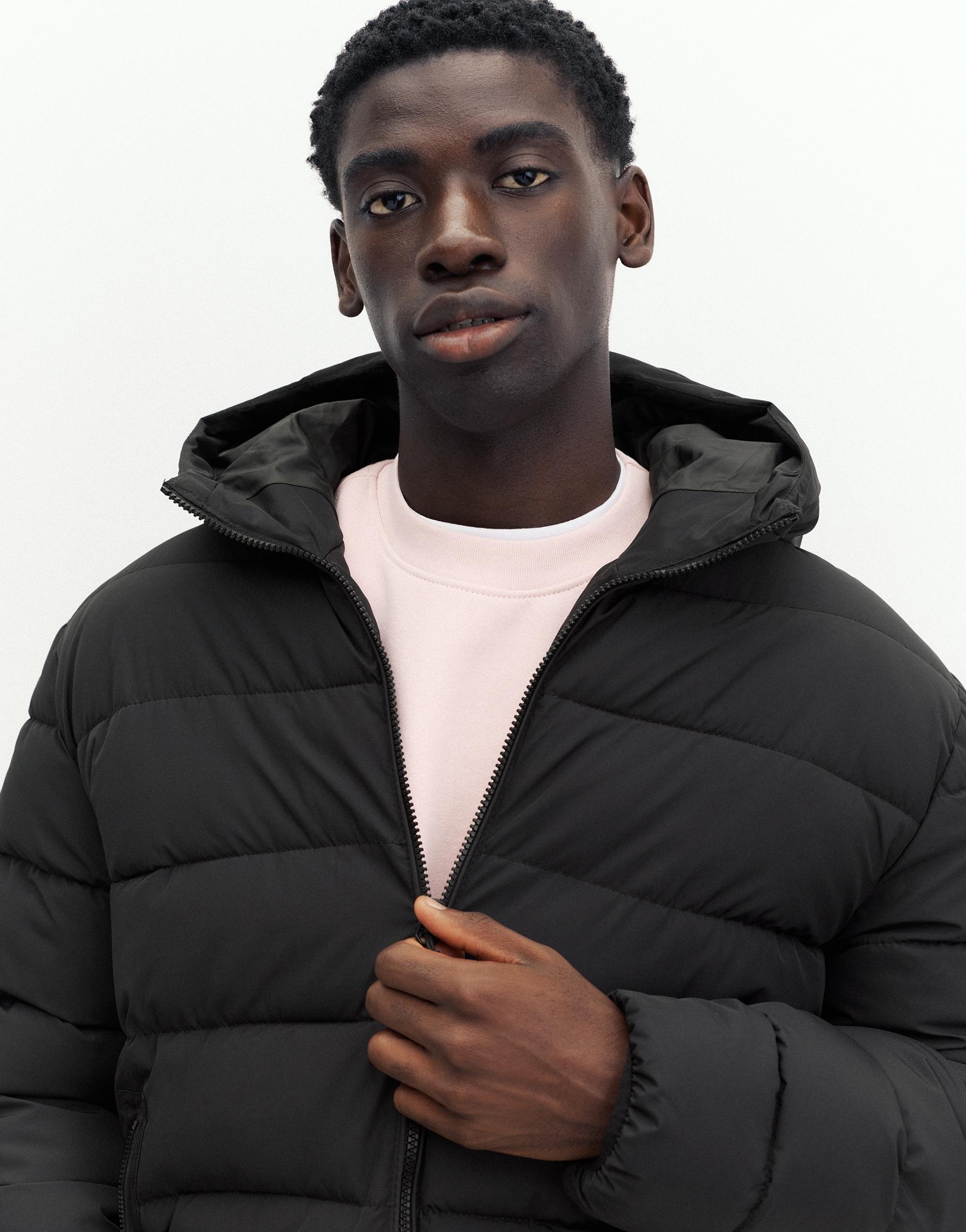 Puffer jacket with hood — Black