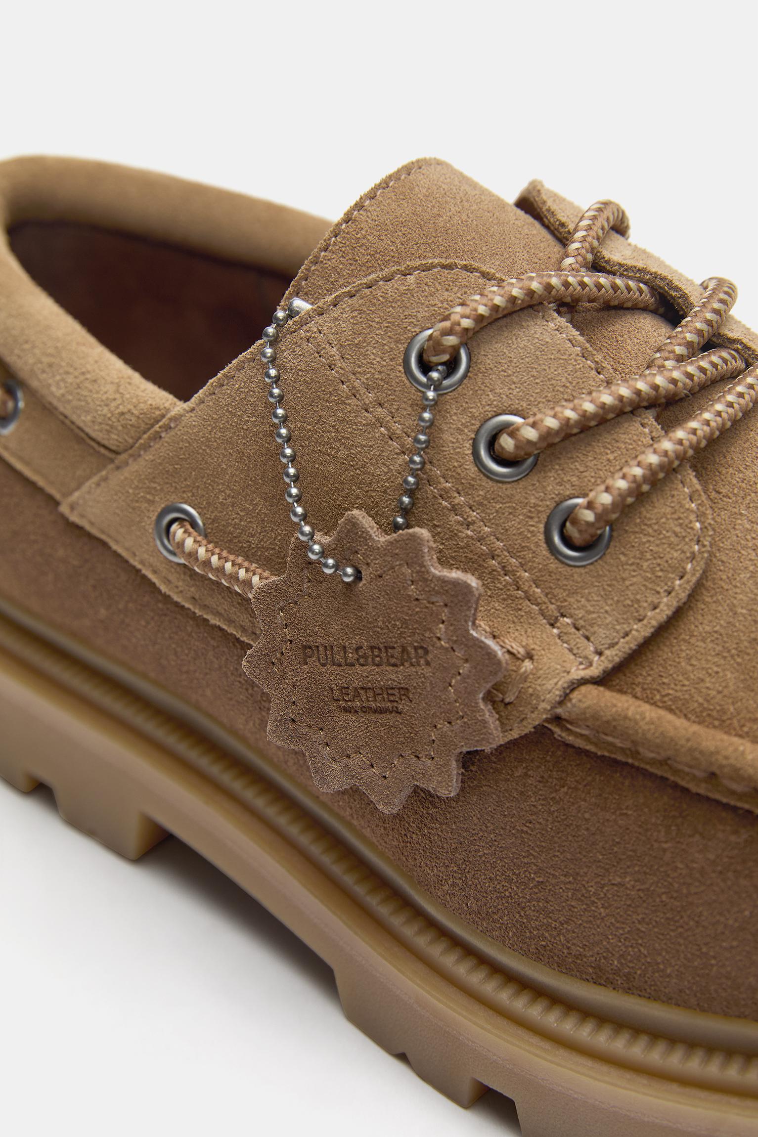 Chunky sole leather boat shoes — Brown