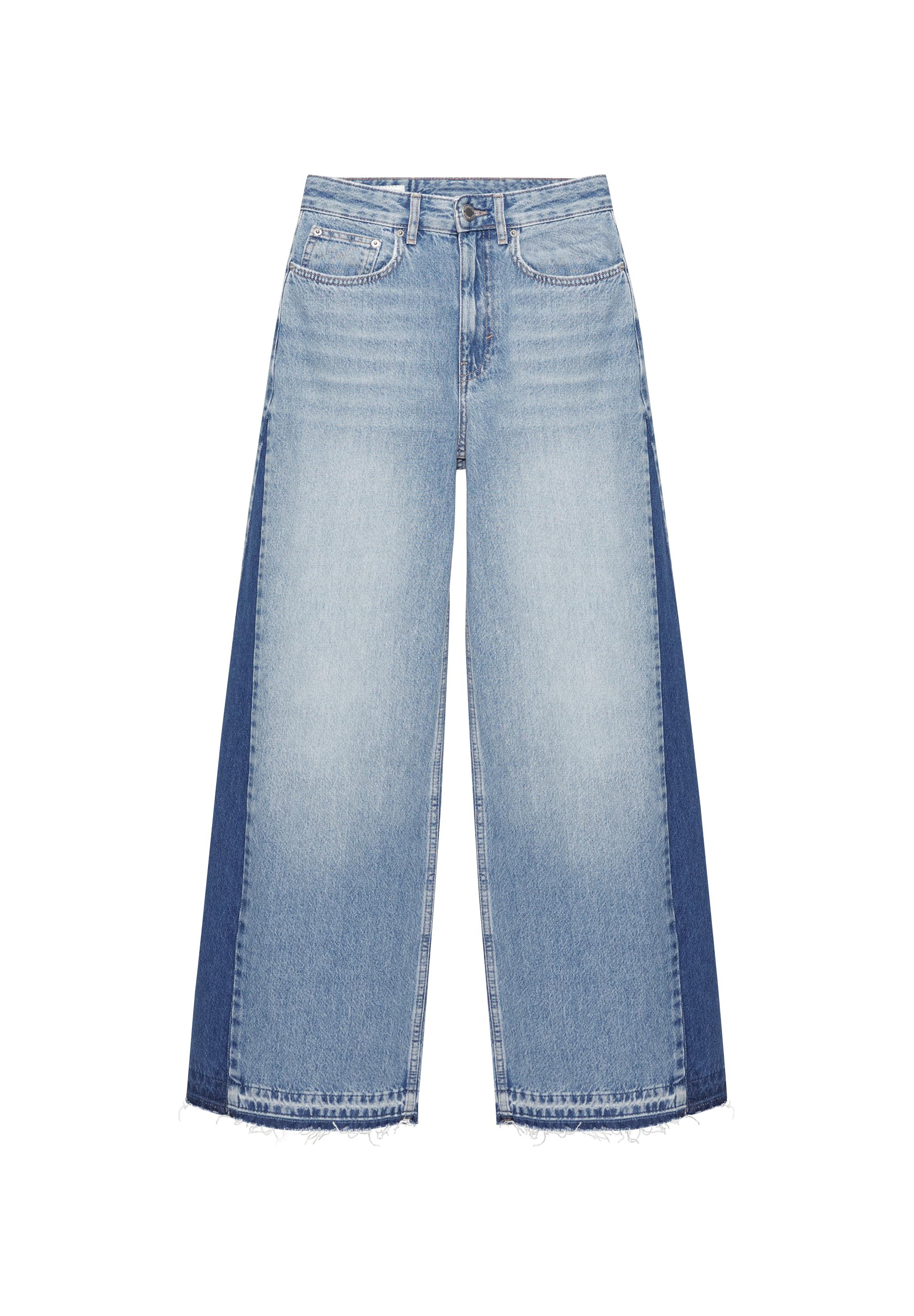 Wide-leg patchwork jeans — Medium blue