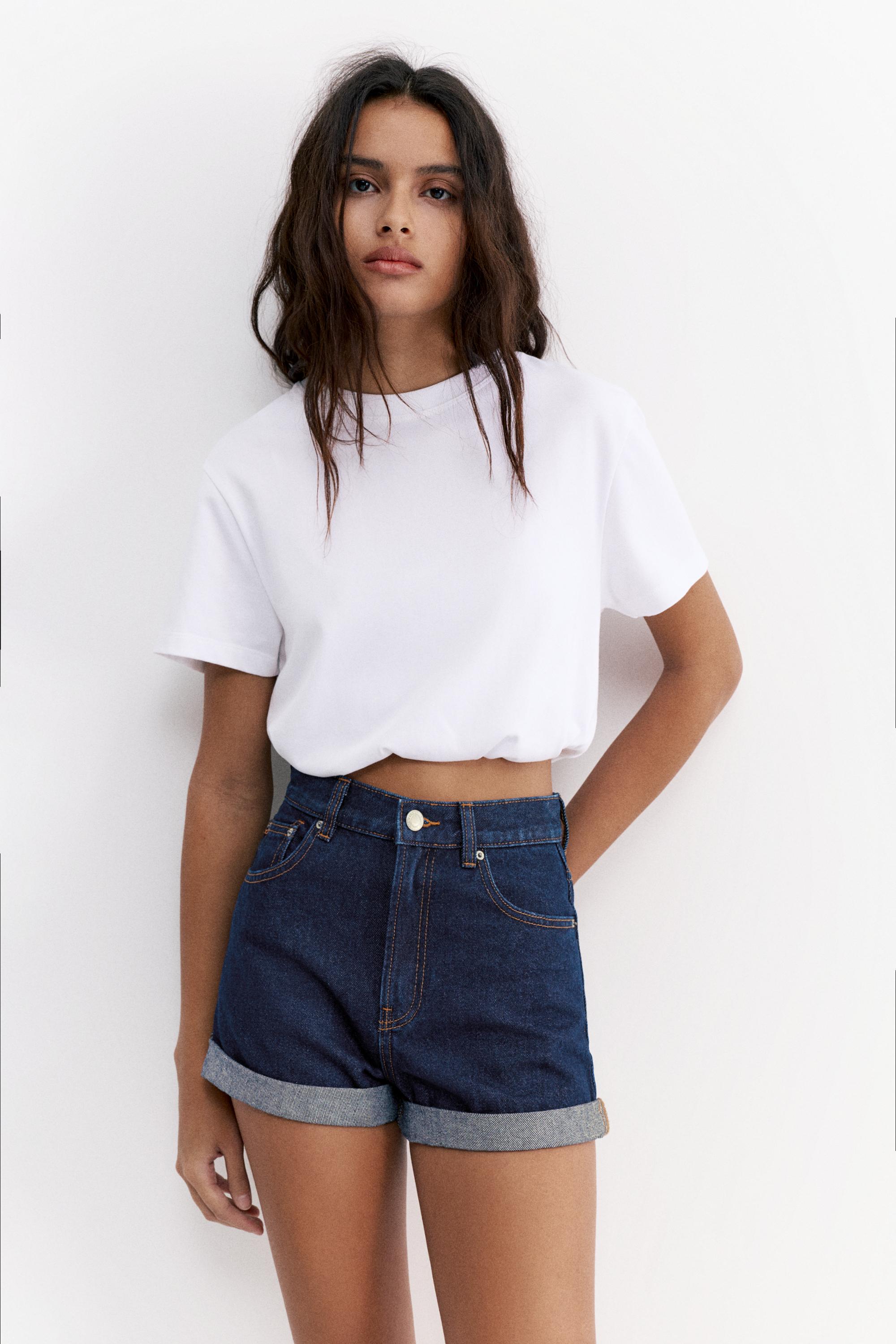 Mom fit paçası kıvrık denim şort - Görsel 17