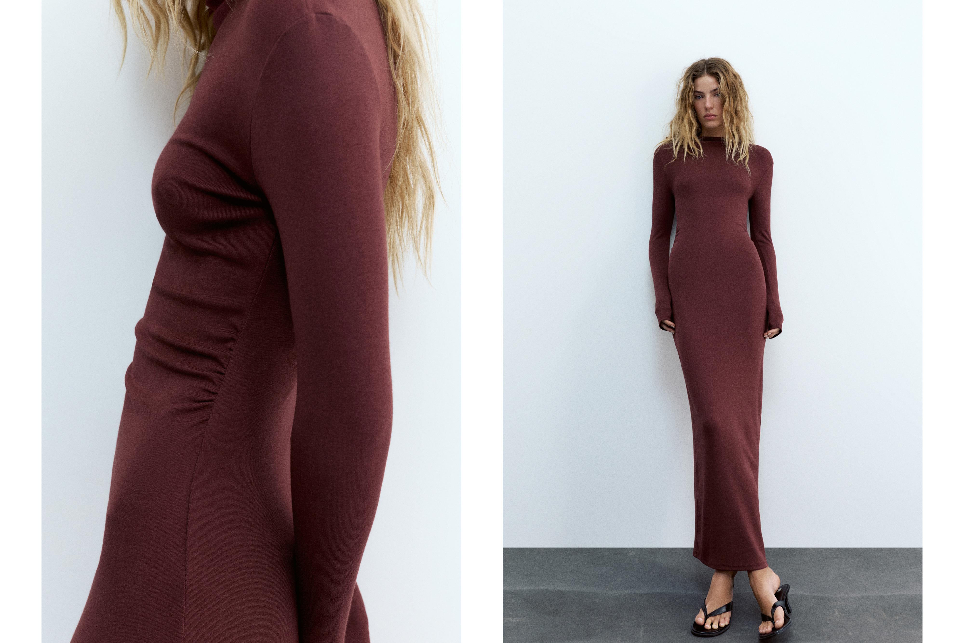 Mock neck midi dress — Burgundy