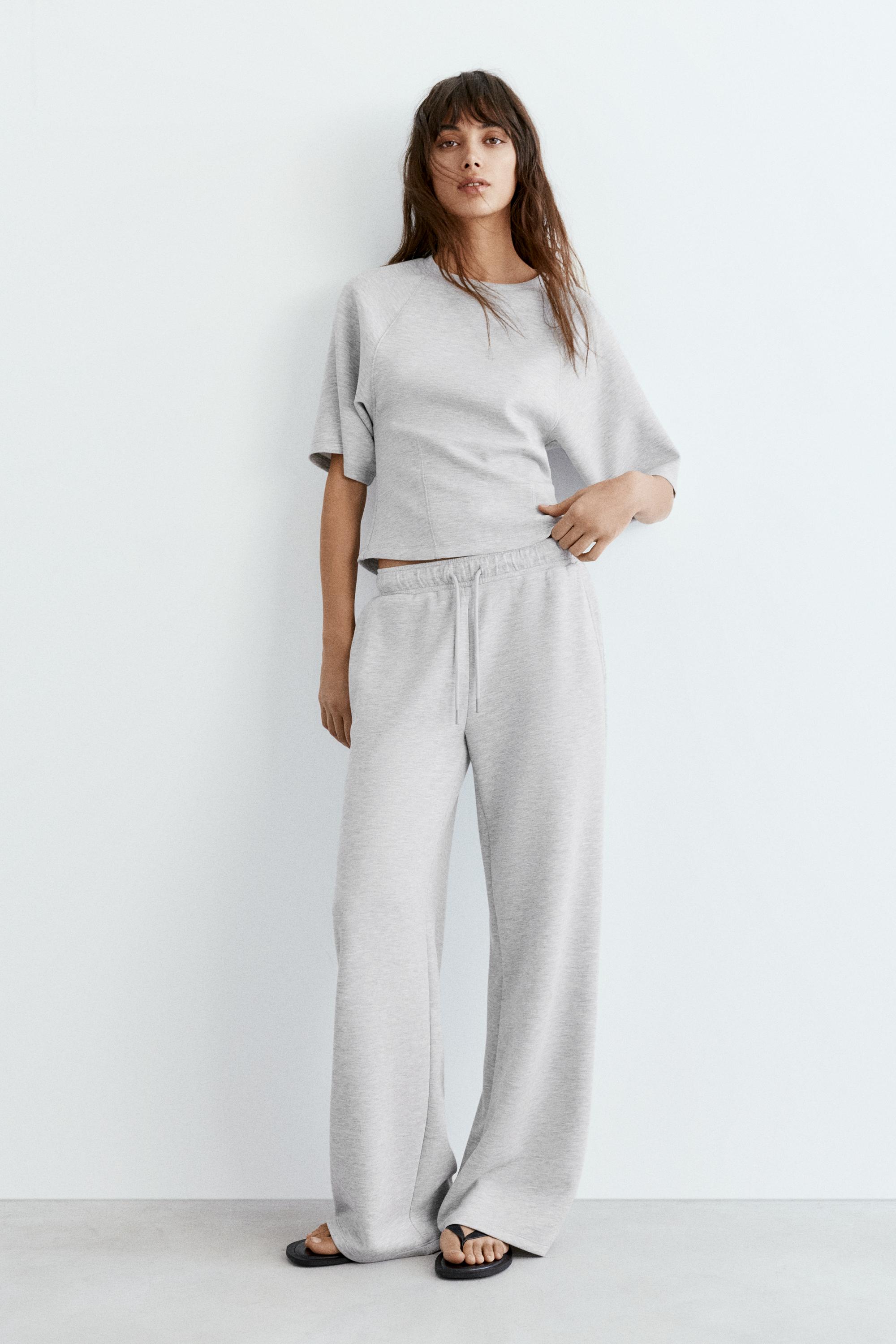 Soft-touch wide-leg trousers — Grey marl