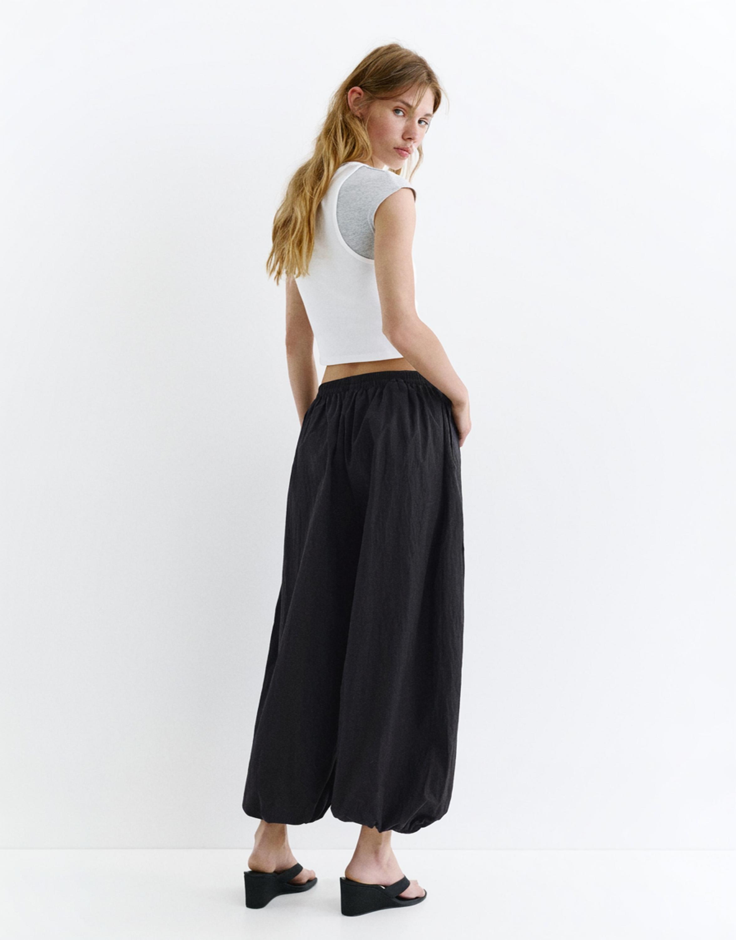 Nylon-effect sarouel trousers — Black
