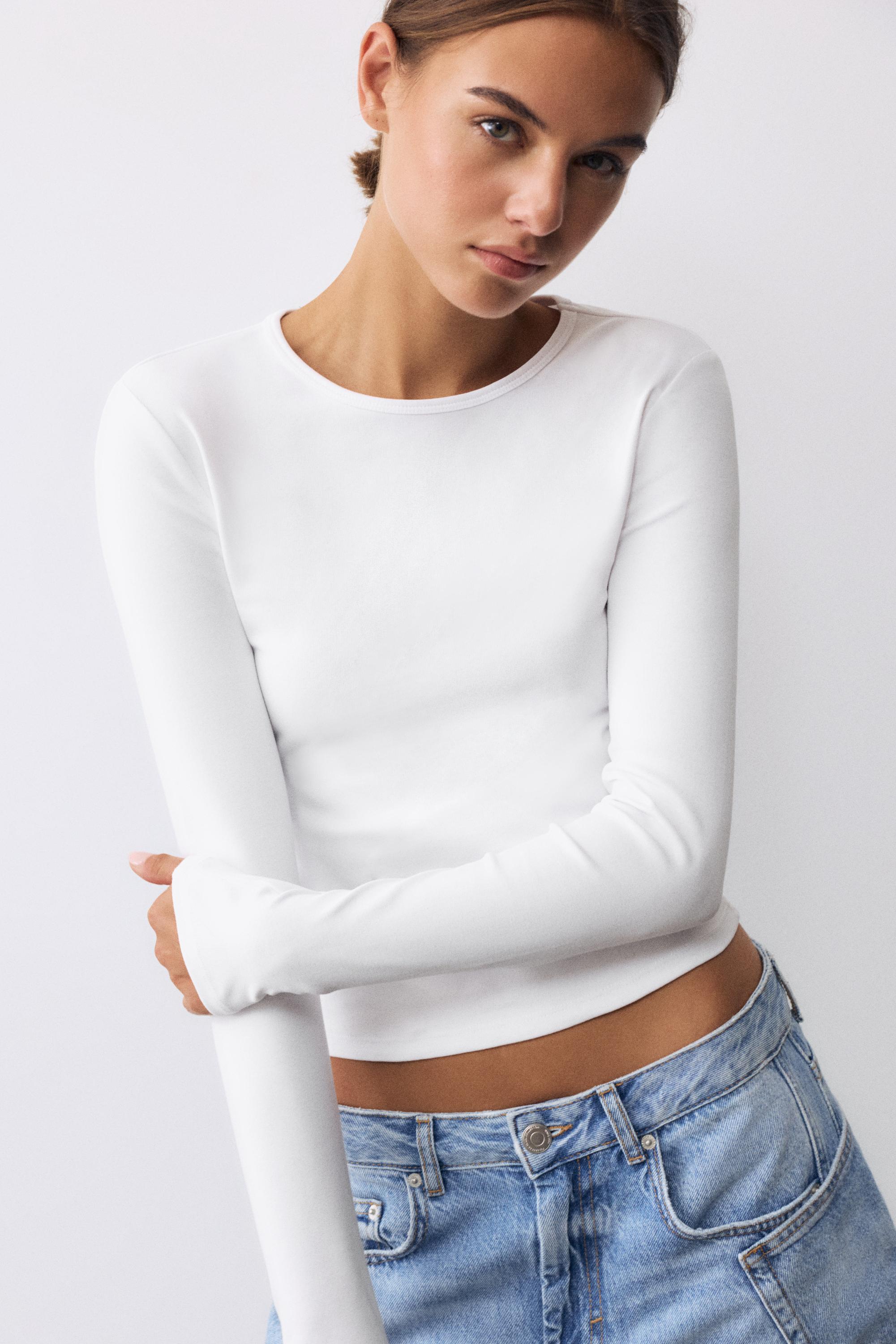 Fitted long sleeve T-shirt — White