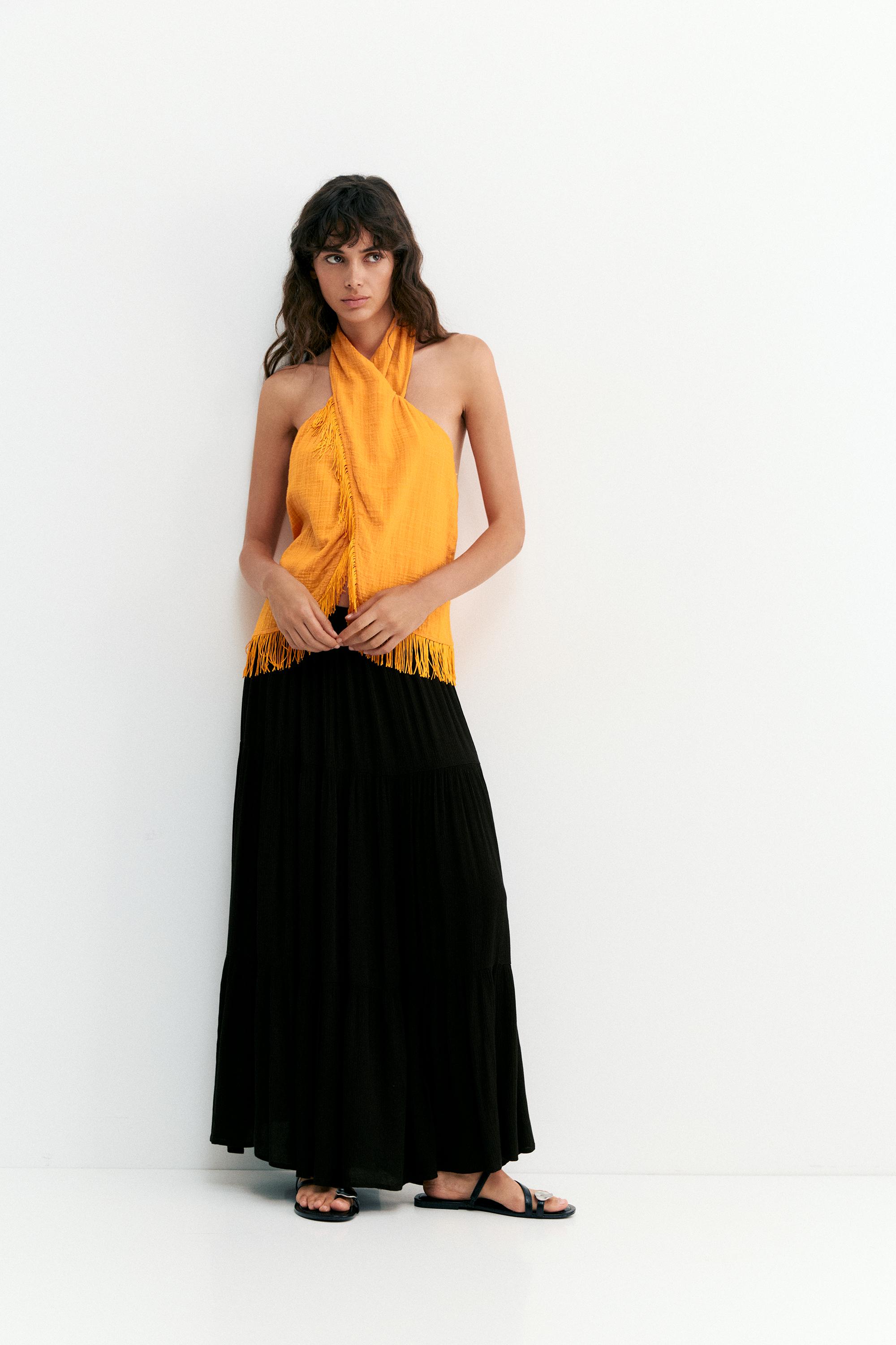 Flowy paneled midi skirt — Black