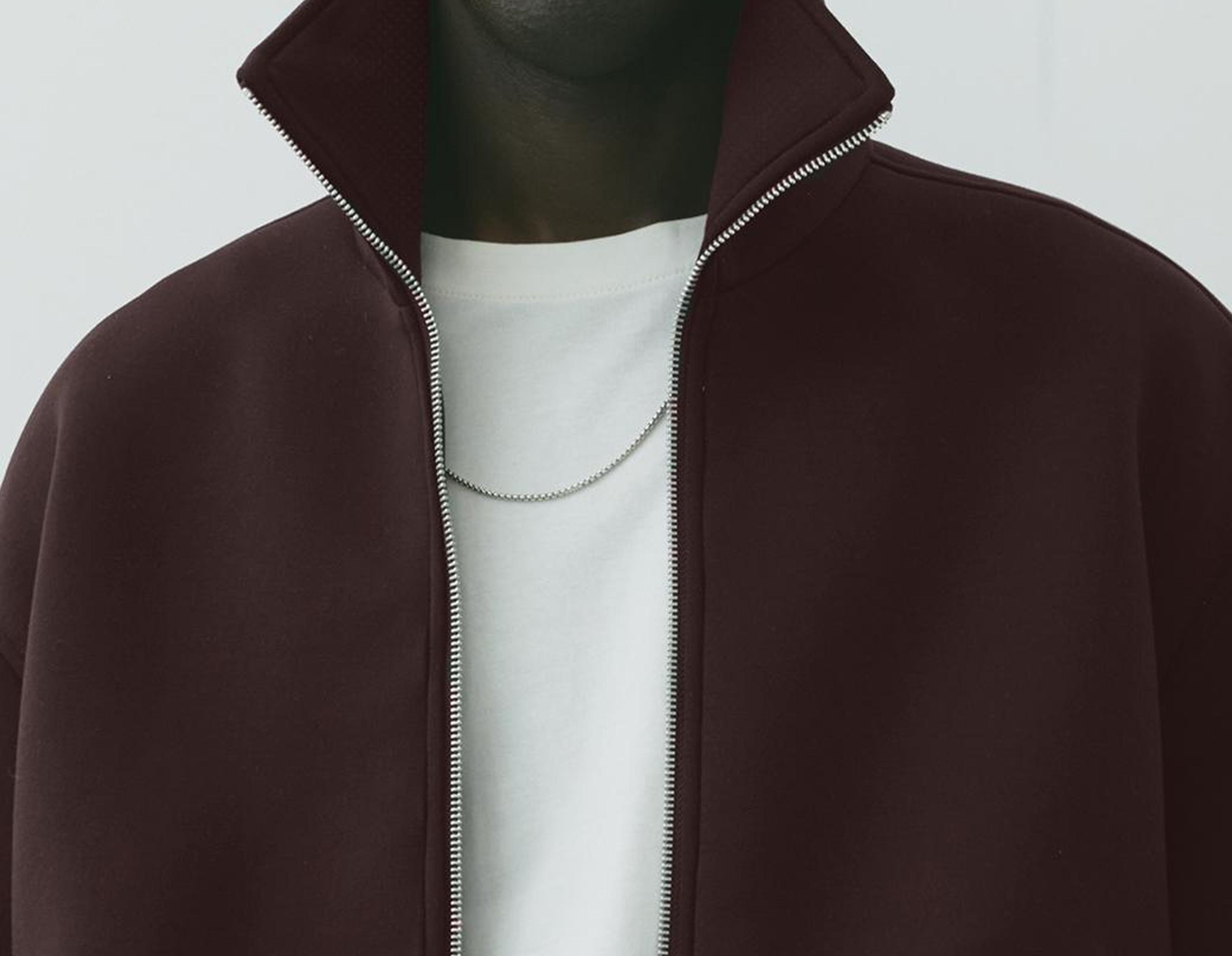 Neoprene-effect zip-up jacket — Brown