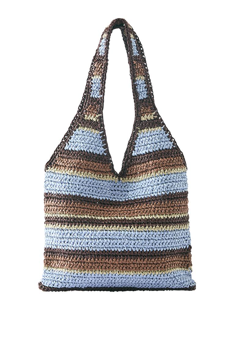 Striped woven shoulder bag — Blue