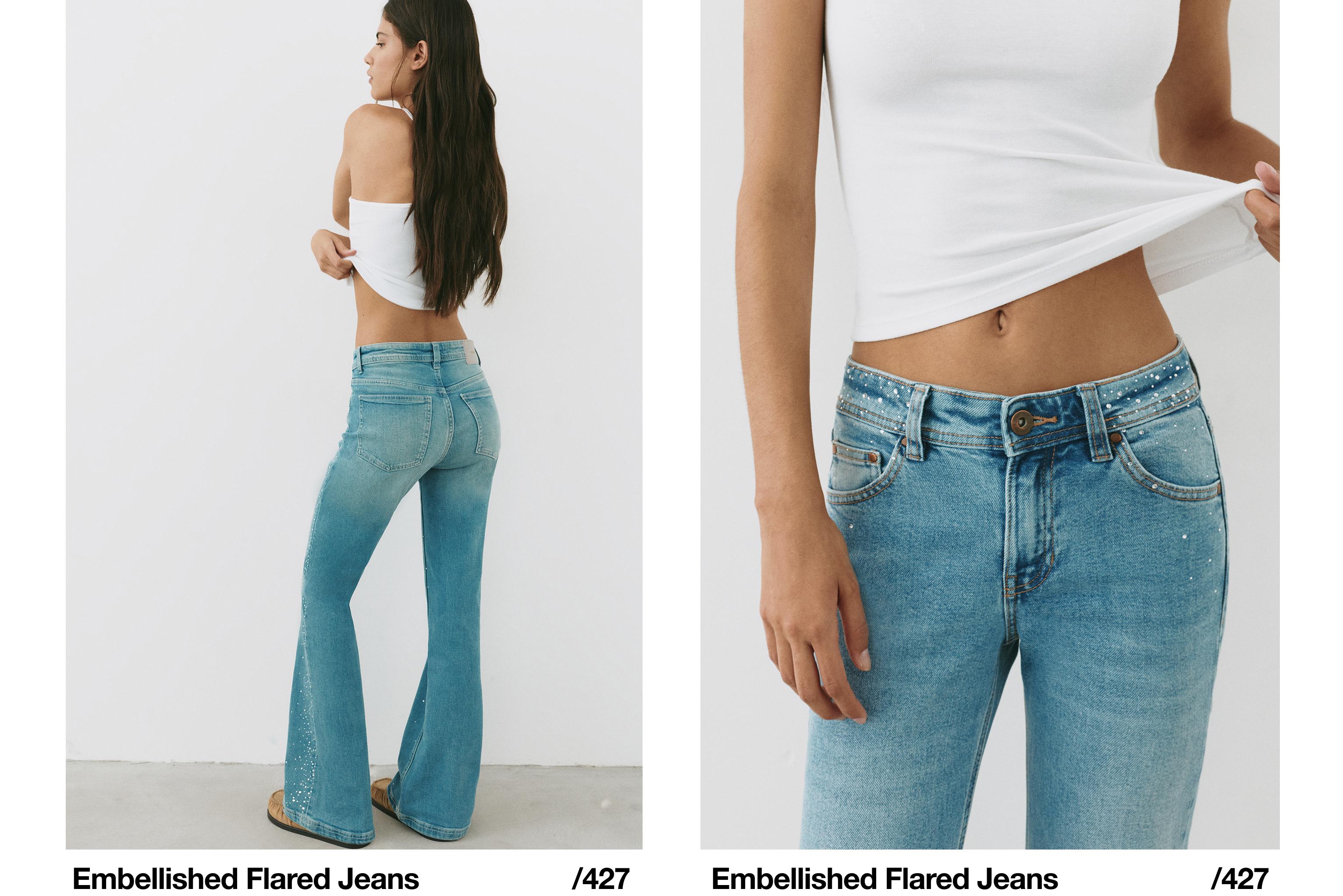 Rhinestone boot-cut jeans — Medium blue