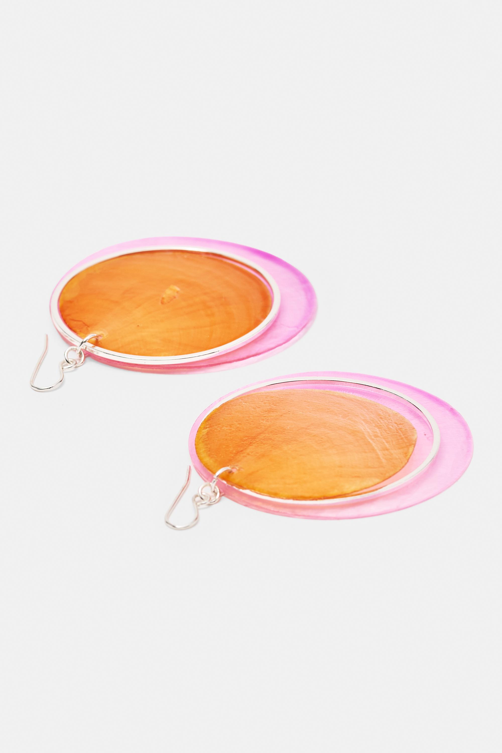 Mother-of-pearl-effect double earrings — Orange