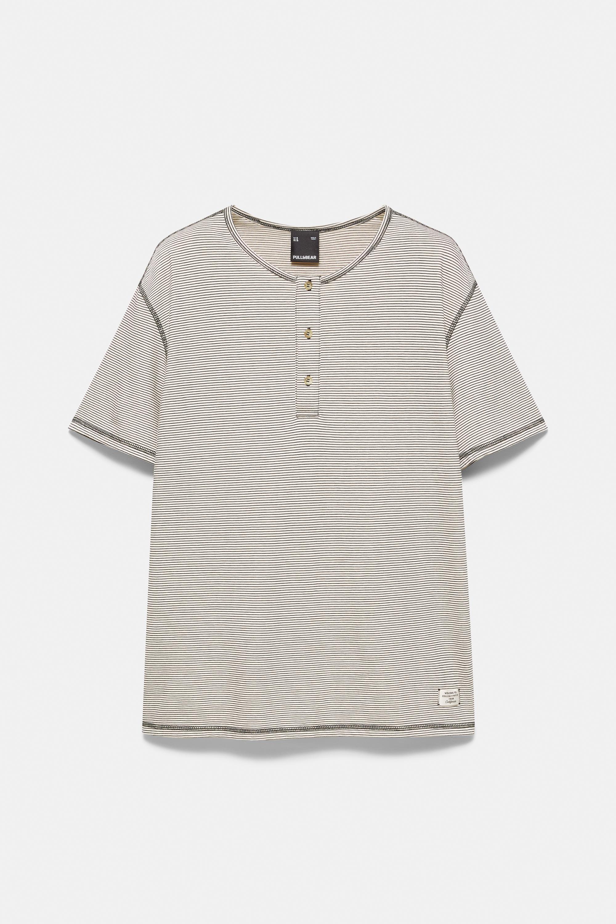 Striped henley neck T-shirt — Striped