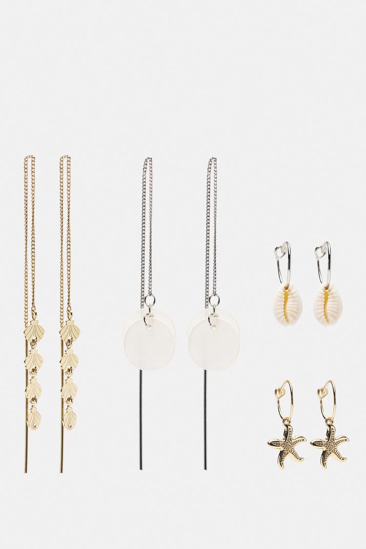 Pack of 4 seashell earrings — Gold