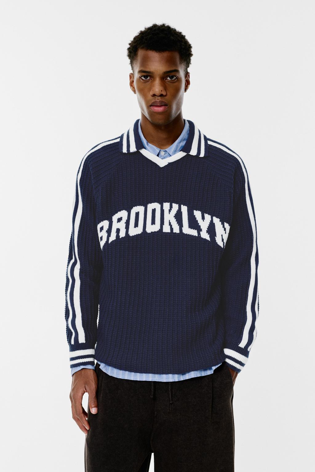 Brooklyn graphic knit polo shirt PULL&BEAR