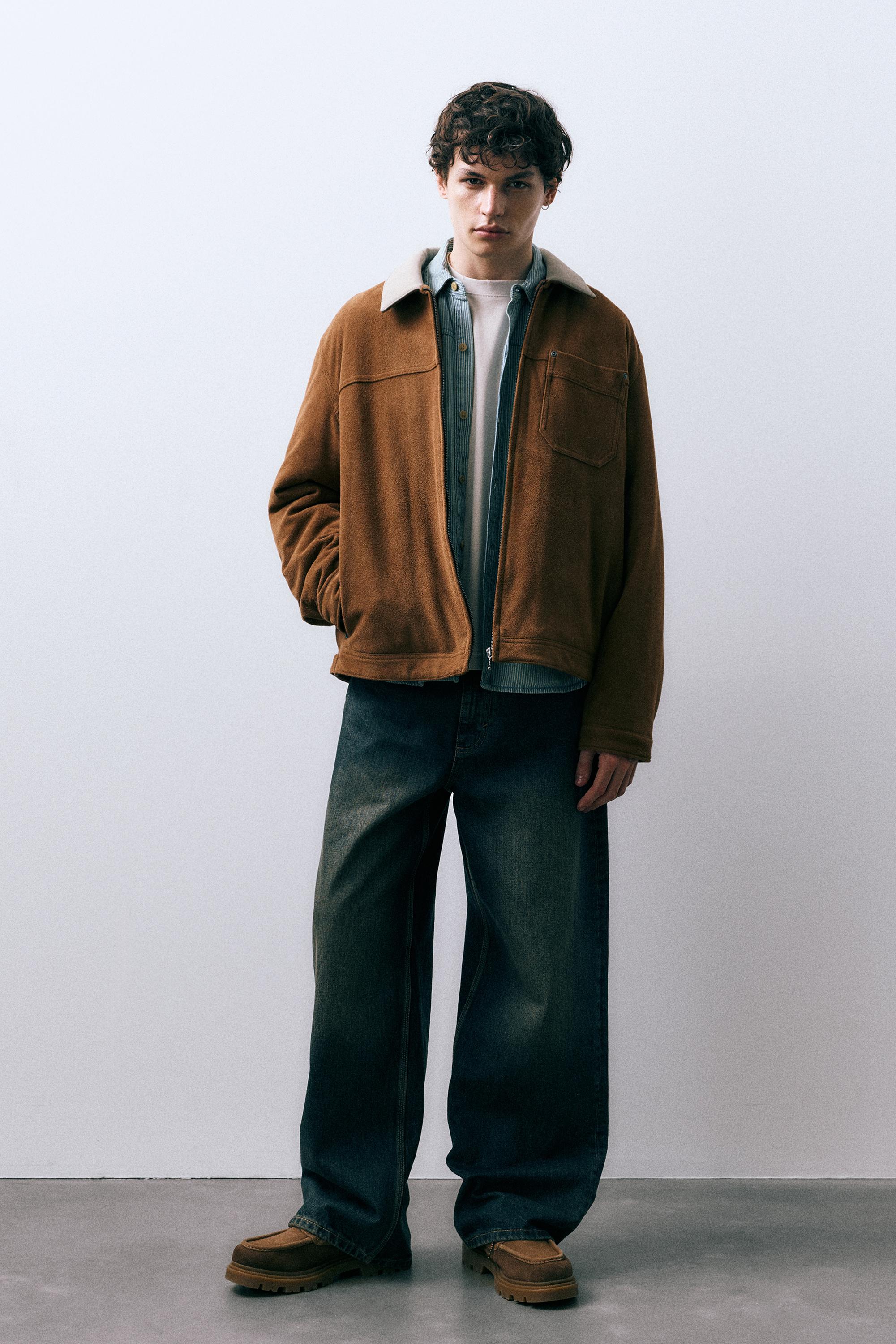 Kontrast yakalı suni süet ceket - Görsel 24