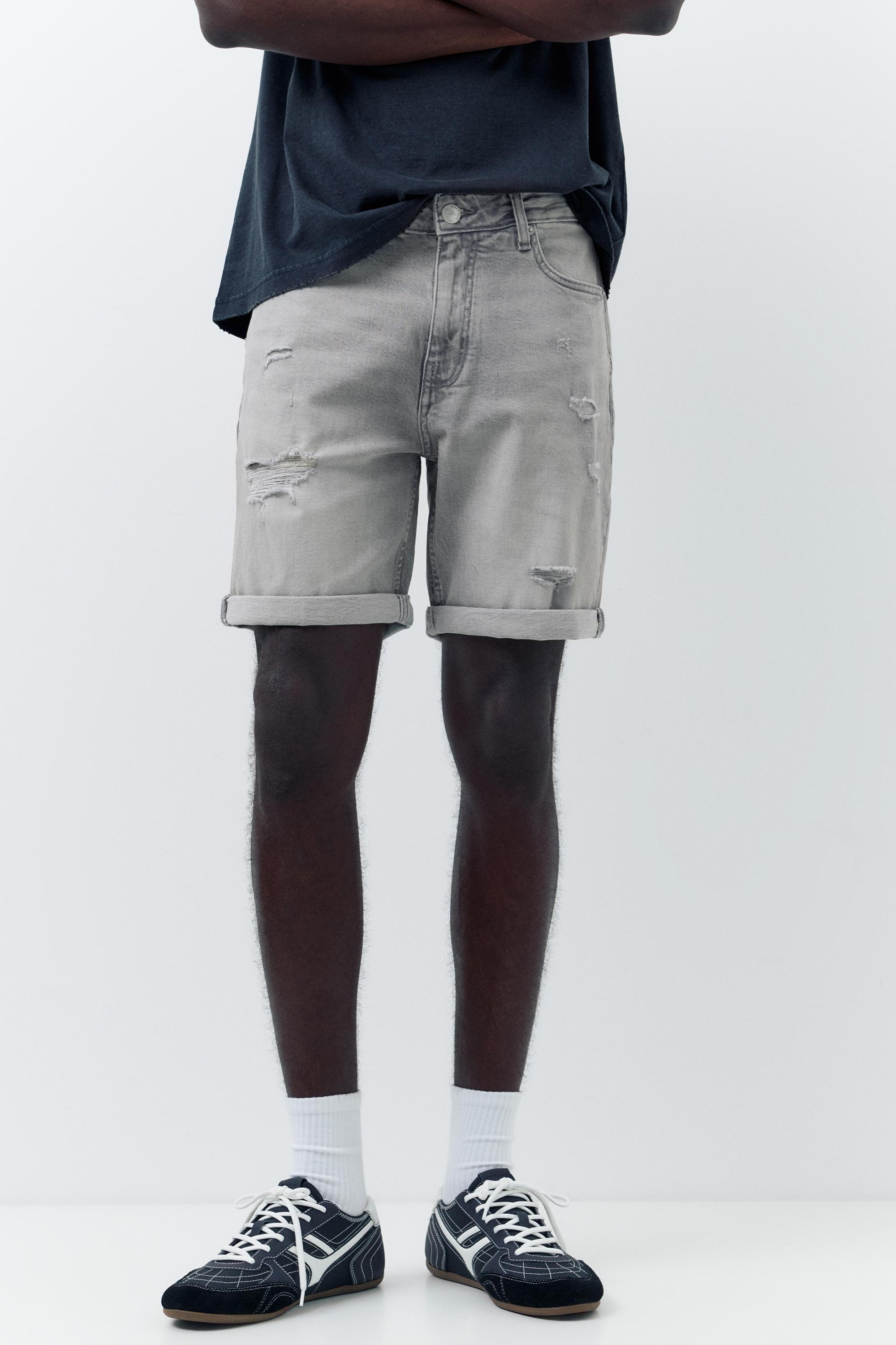 Ripped denim Bermuda shorts — Dark grey