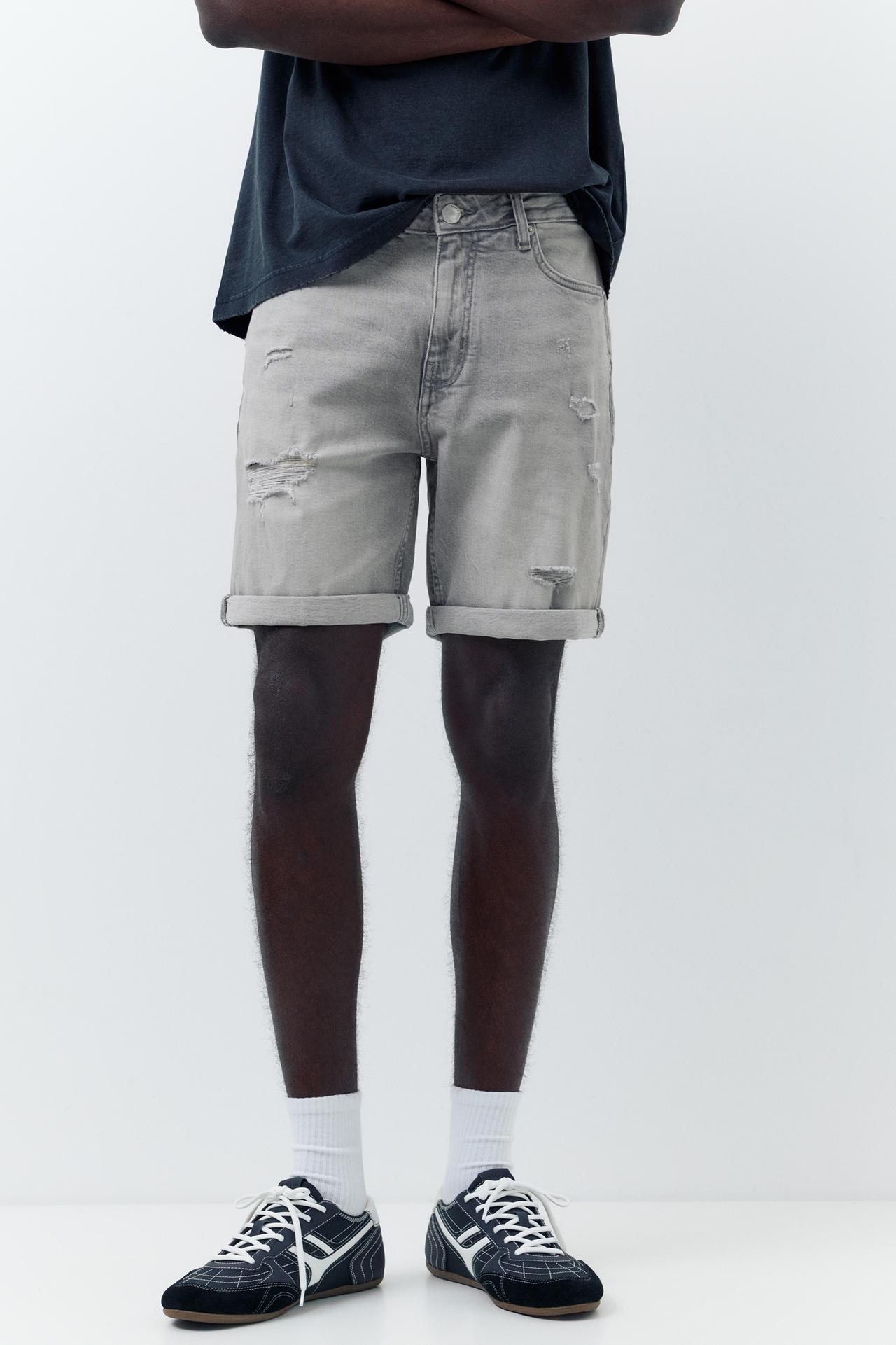 Ripped denim Bermuda shorts — Dark grey