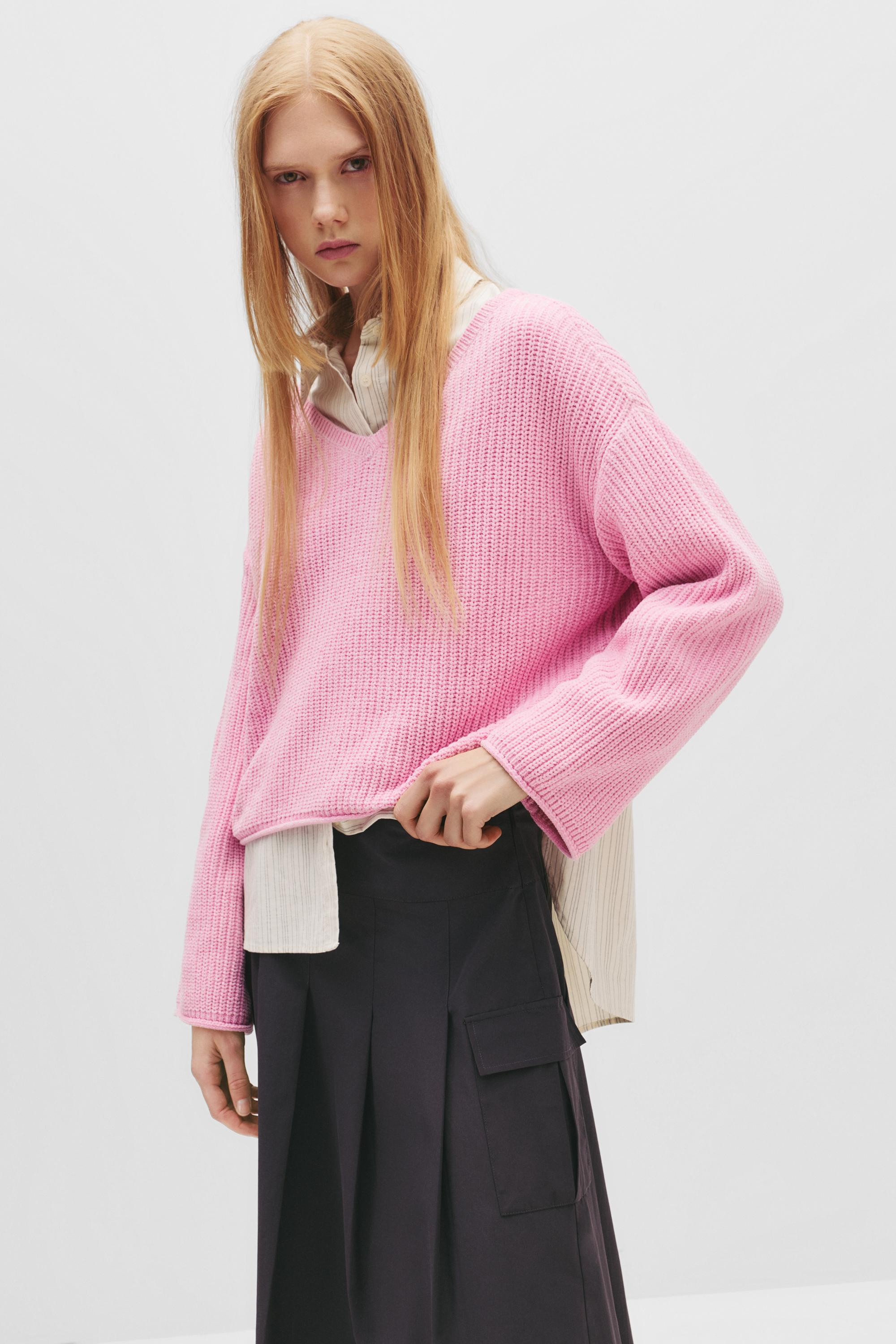 Chenille-Pullover Mit V-Ausschnitt