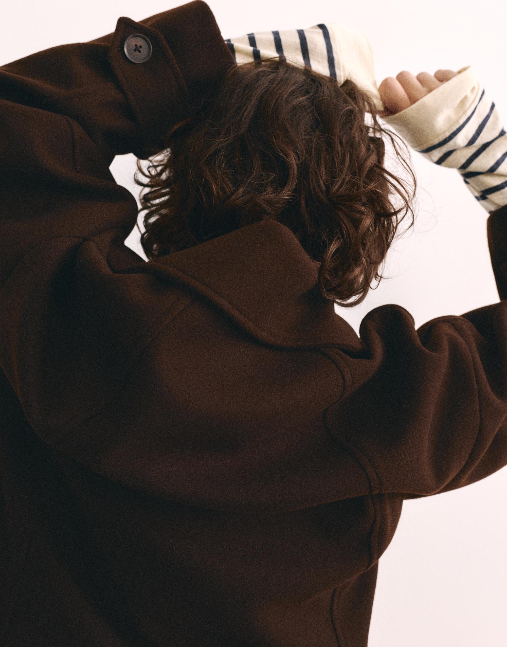 Short felt texture coat — Chocolate