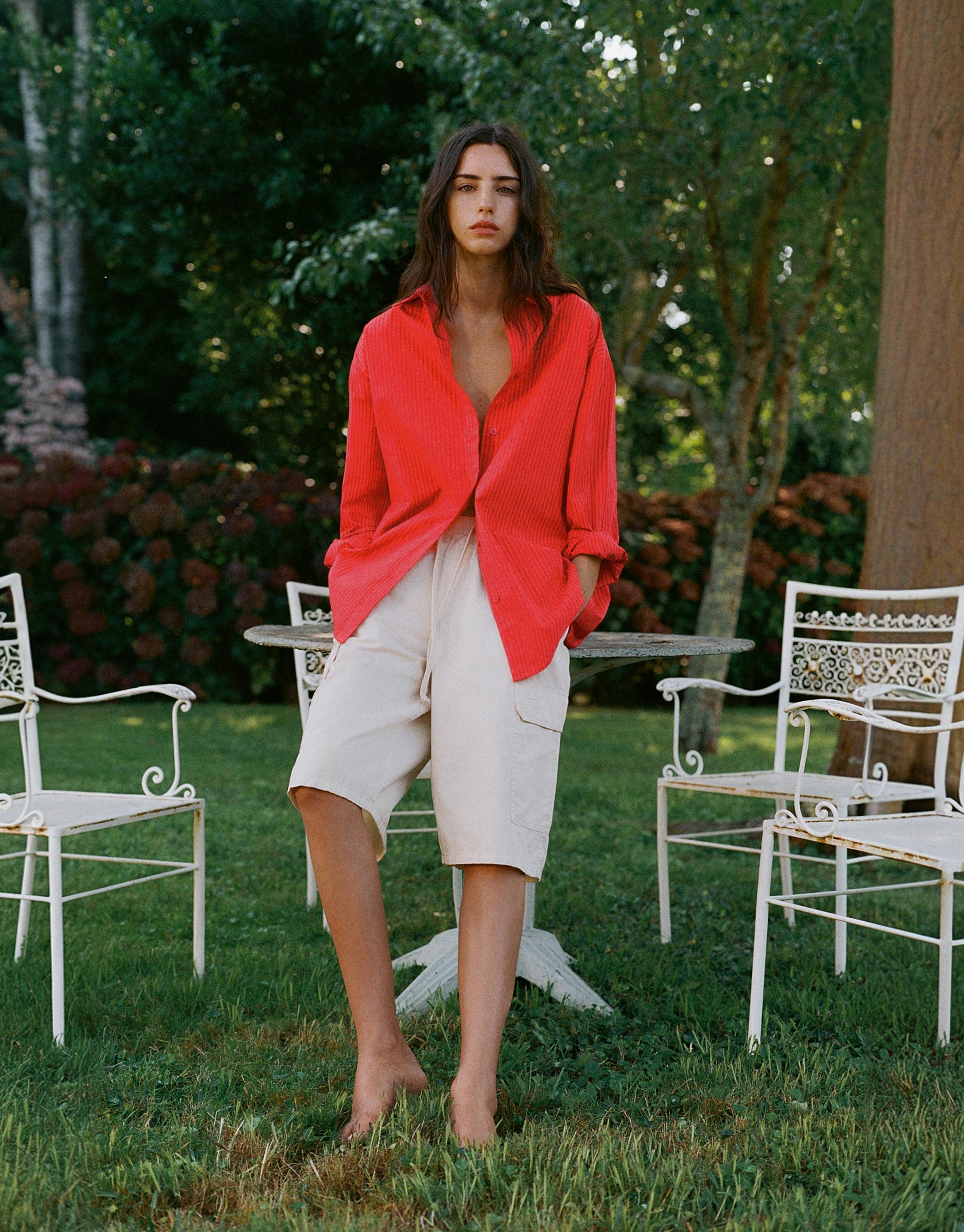 Oversize striped shirt — Red