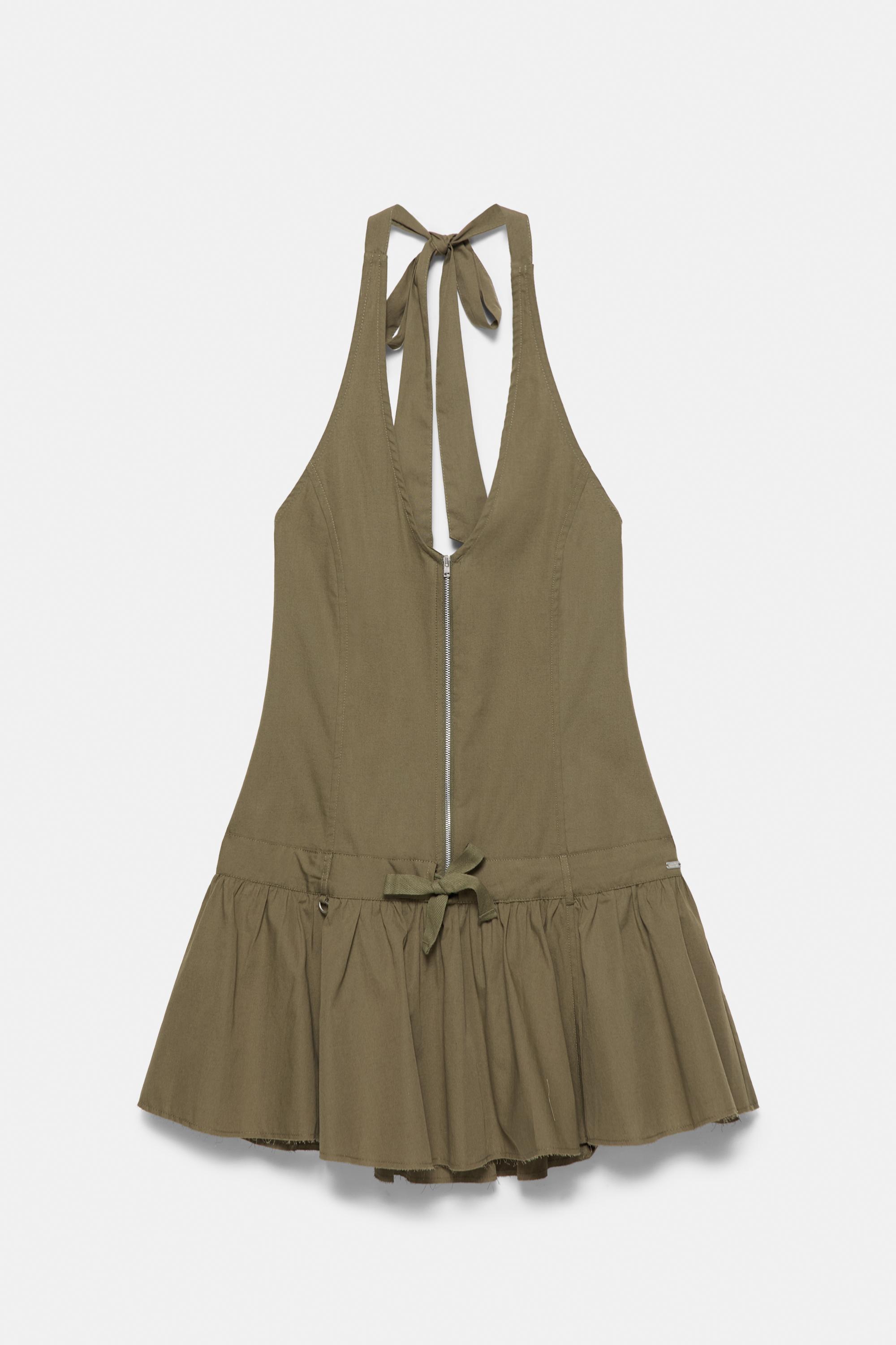 Short halter dress with zip — Khaki