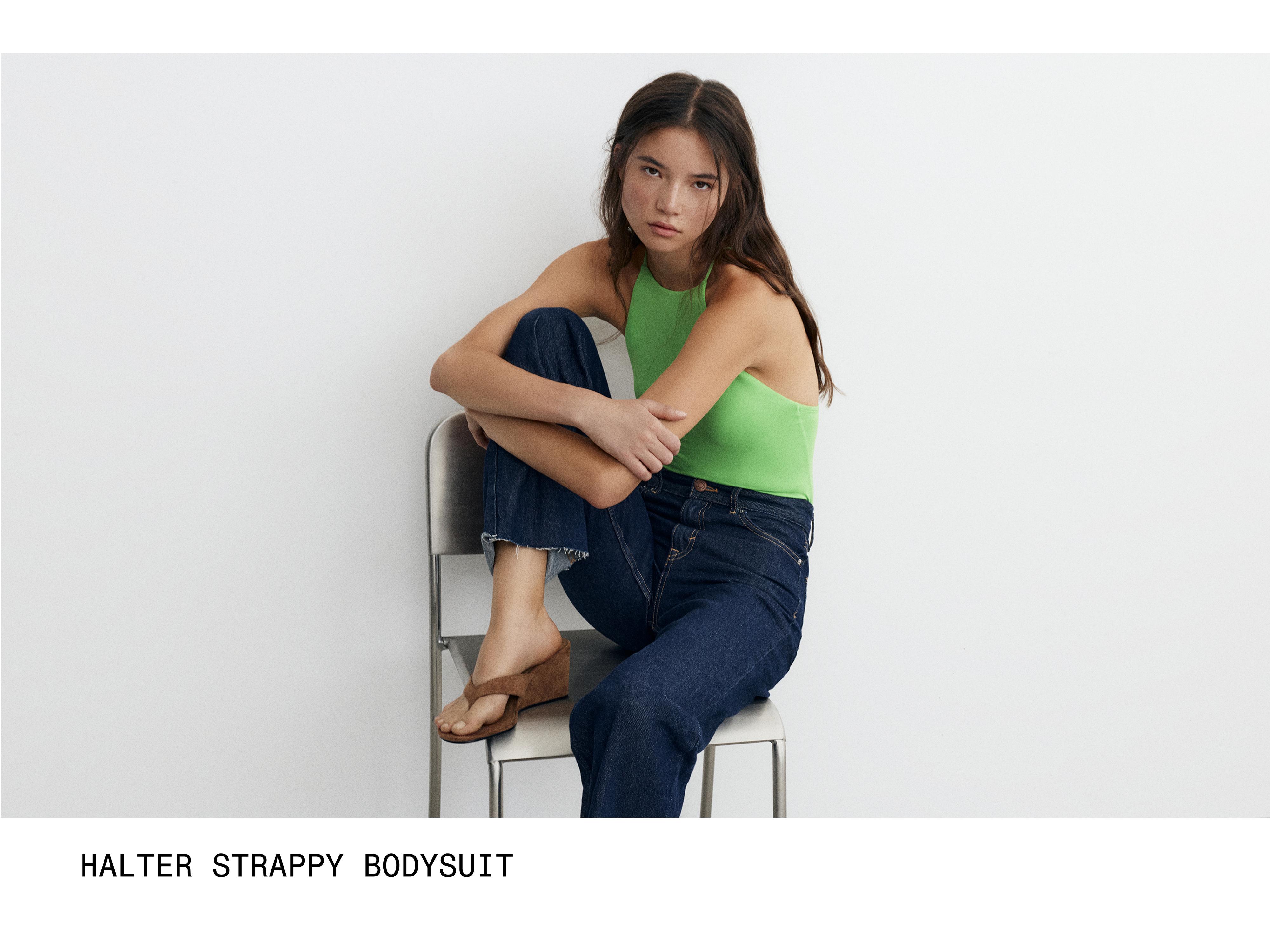 Halter strappy bodysuit — Apple green