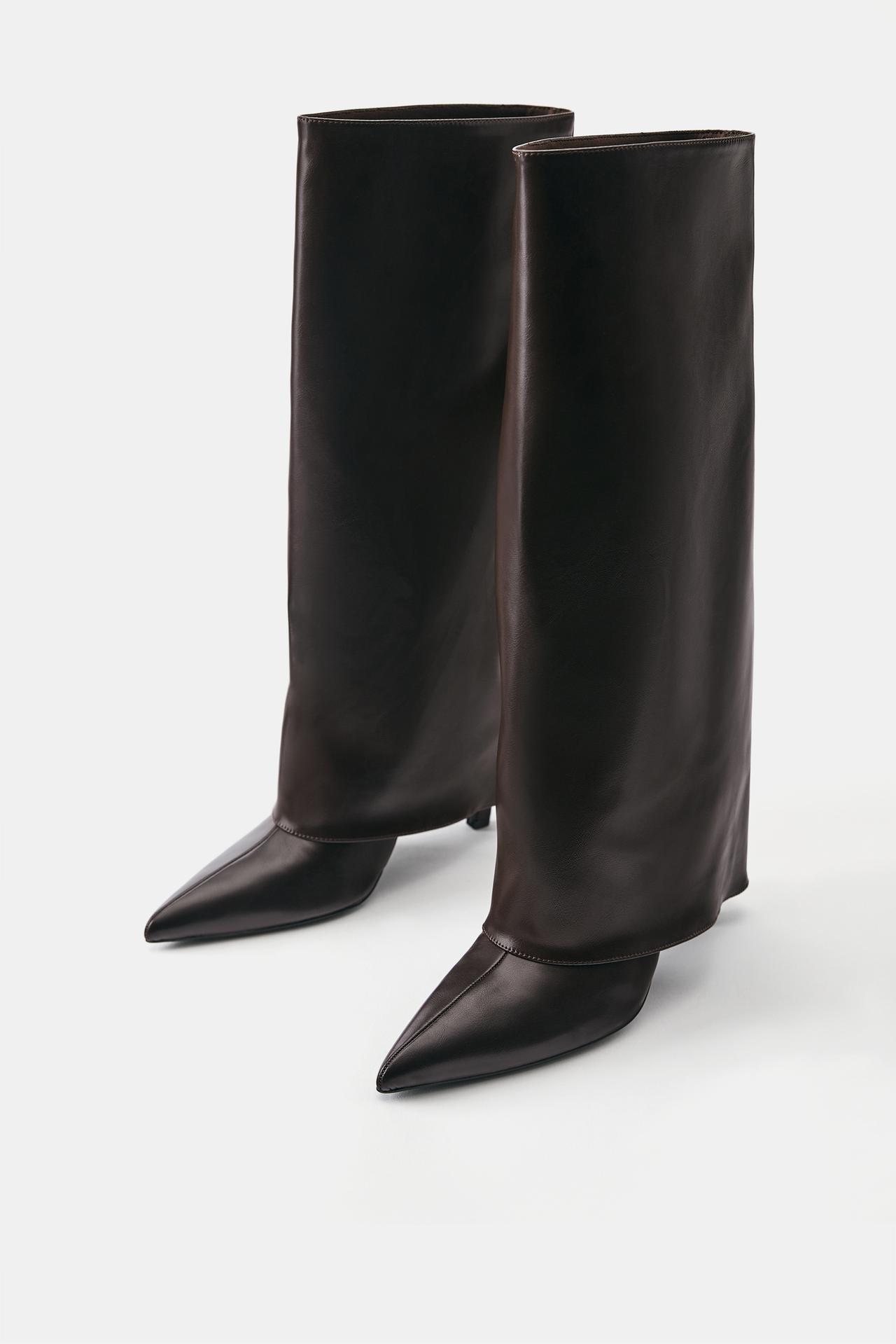 Footed leggings high-heel boots — Brown