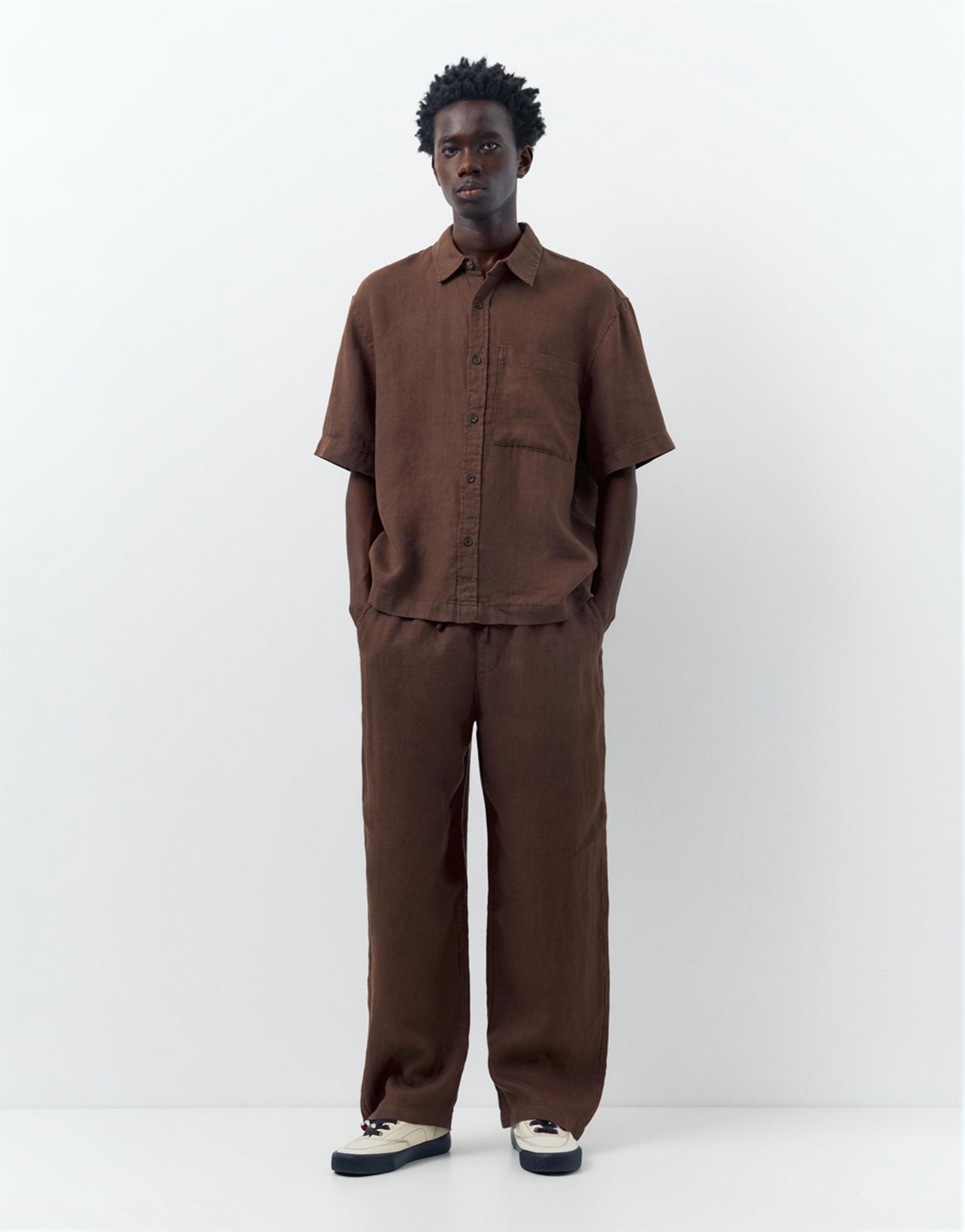 100% linen jogger trousers — Brown