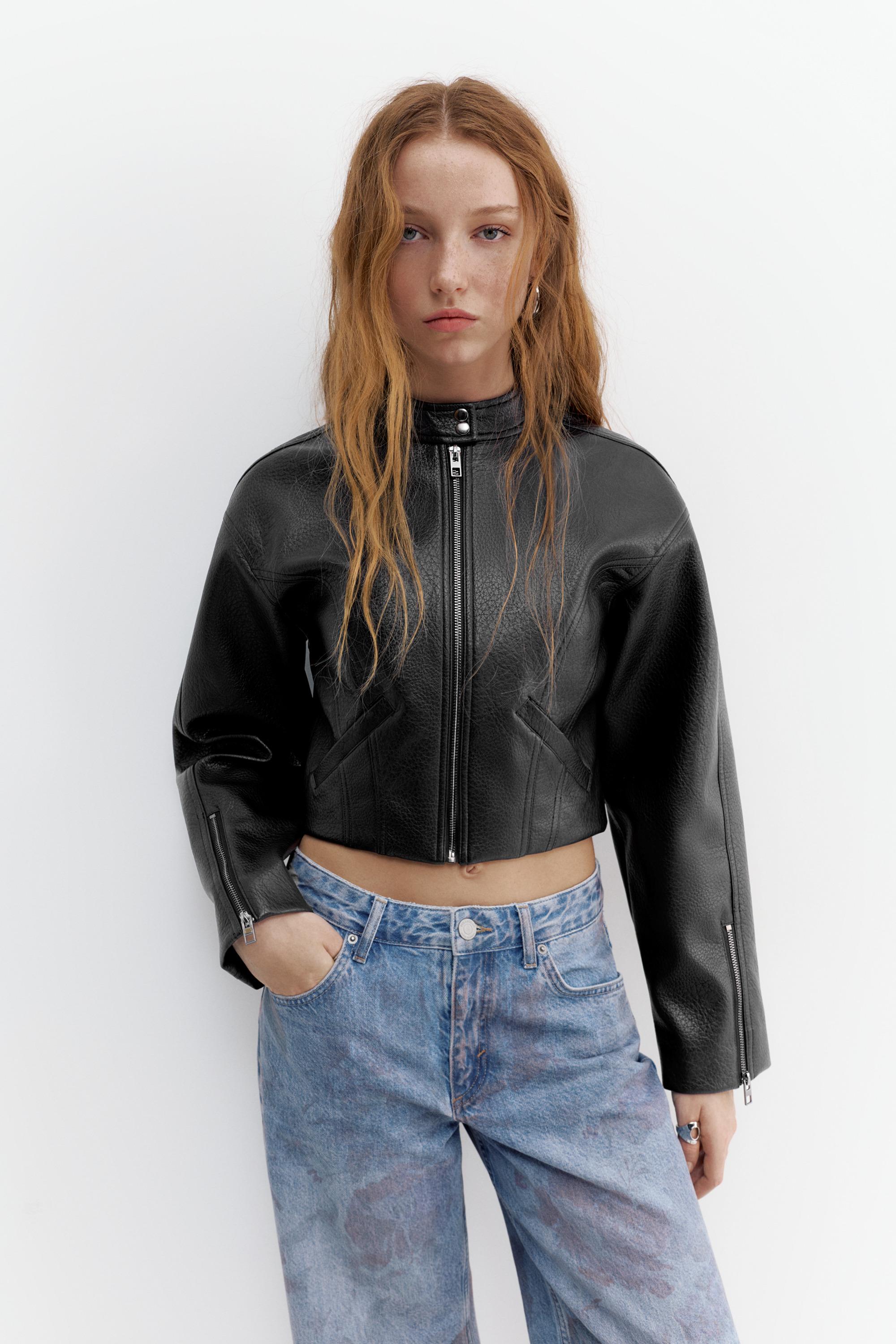 Leather effect biker jacket — Black