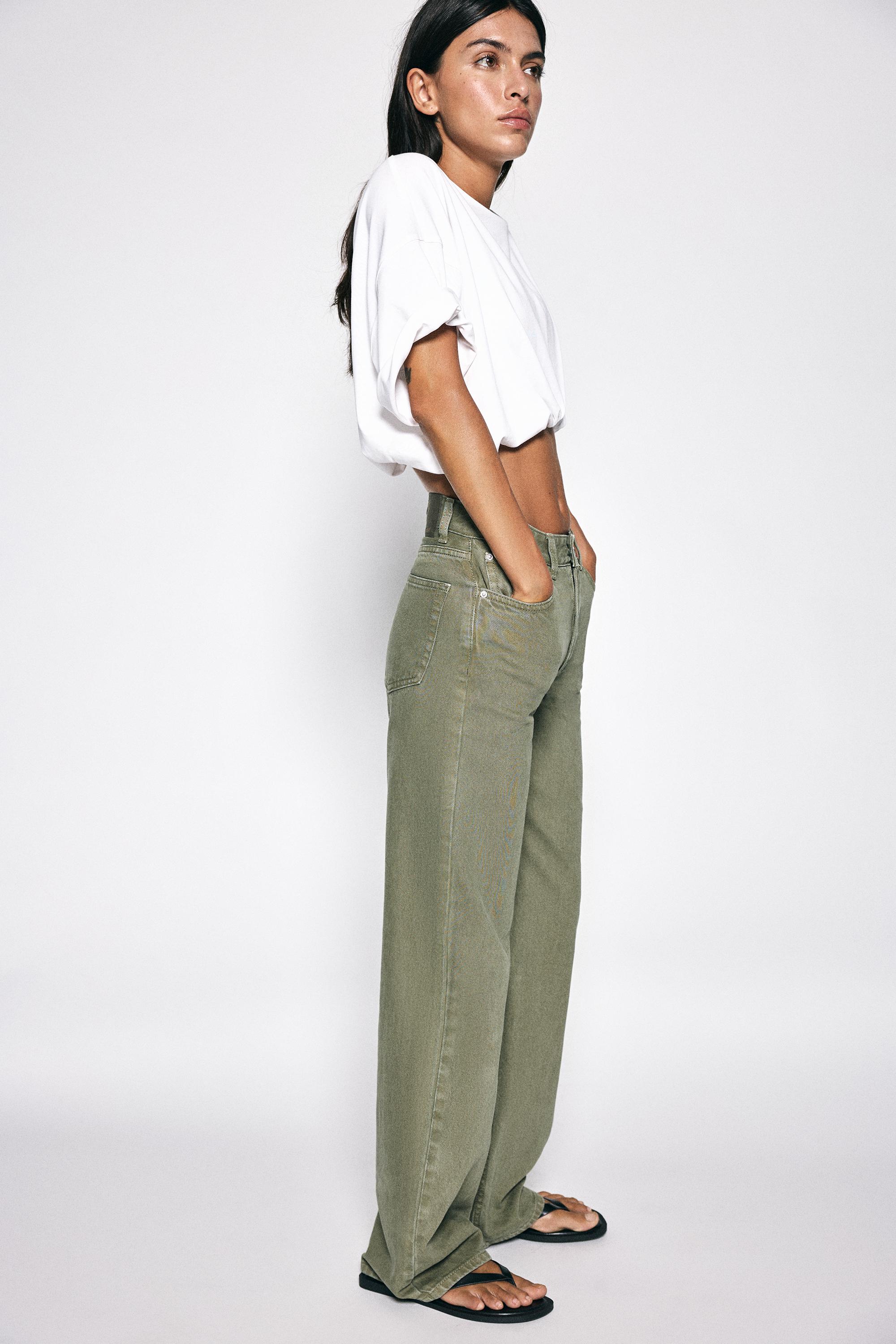 High-waist wide straight-leg jeans — Khaki