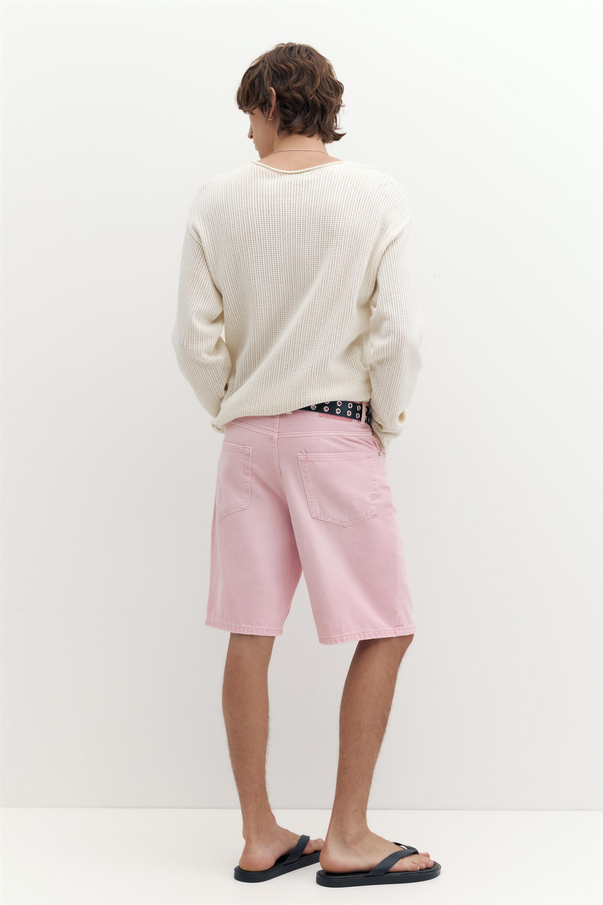 Baggy denim Bermuda shorts — Rose pink