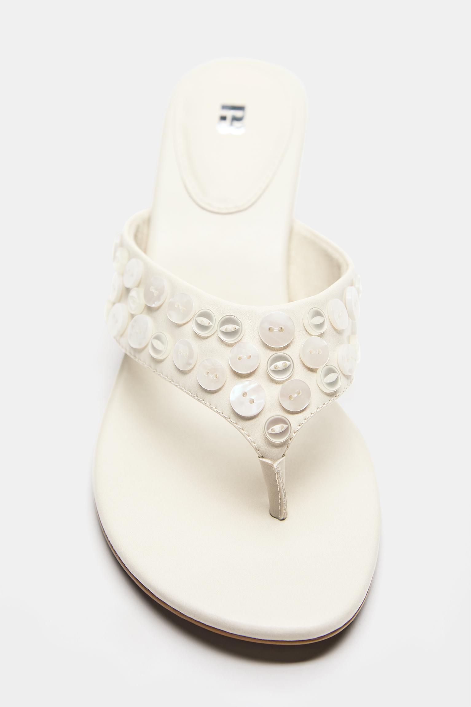 Heeled sandals with button detail — Ecru