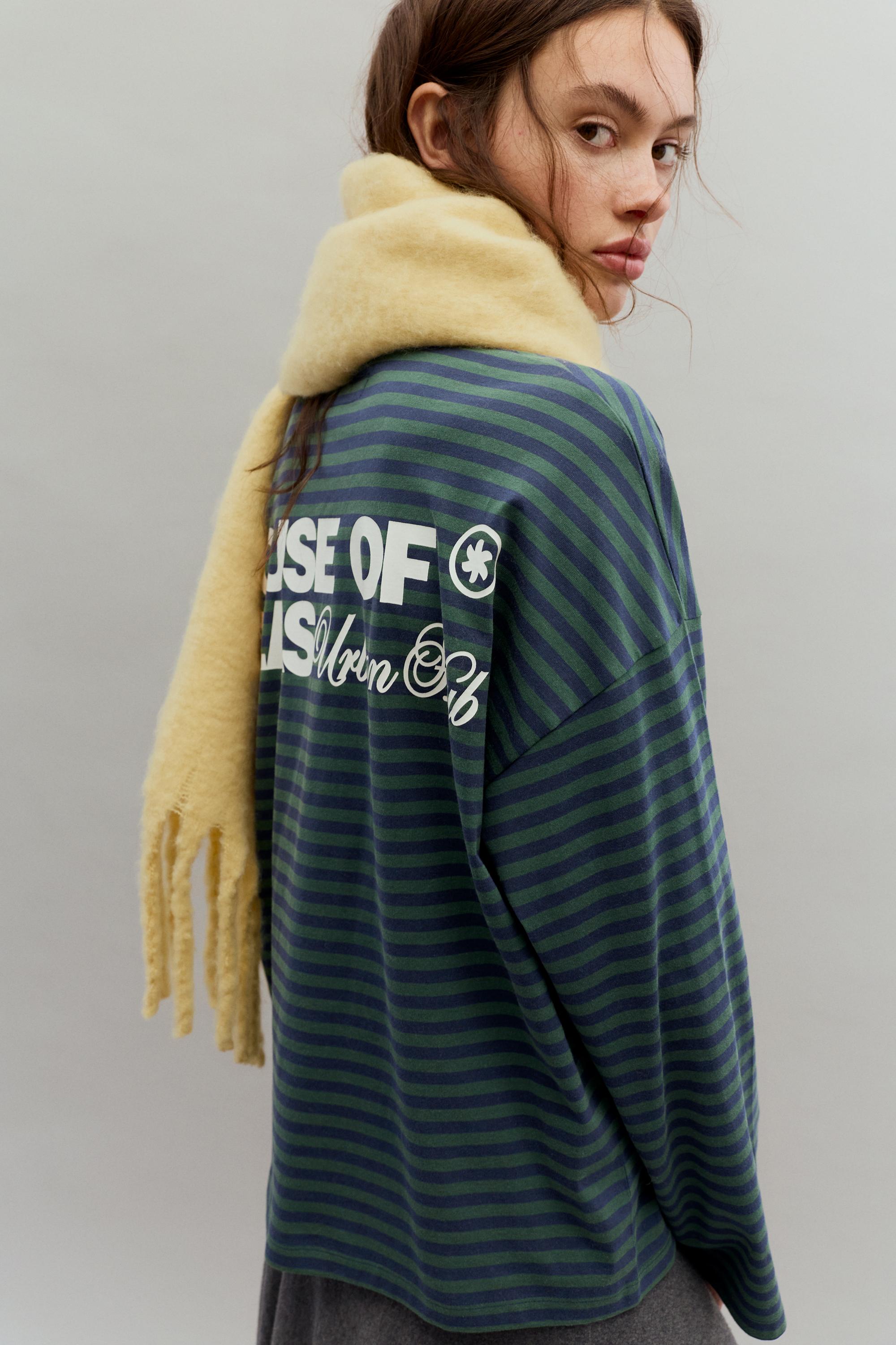 Yazılı çizgili uzun kollu t-shirt - Görsel 20