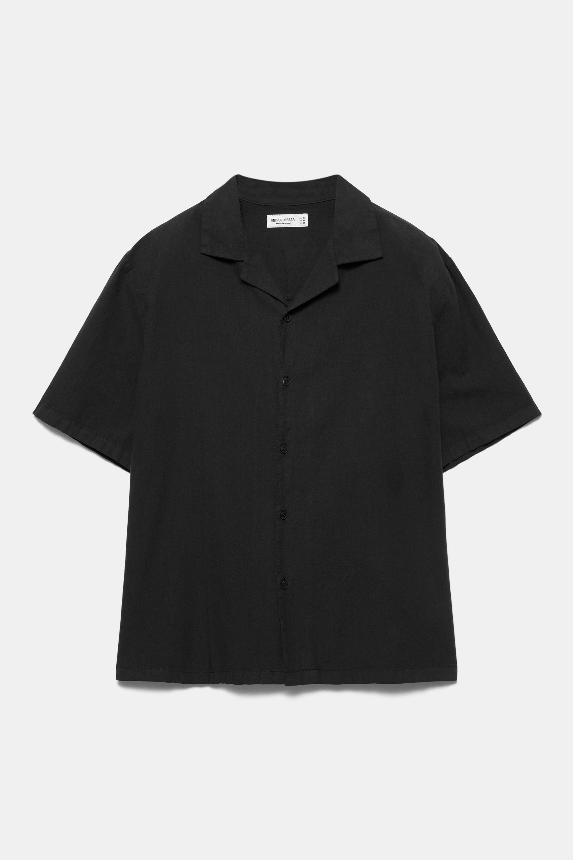 Short sleeve linen blend shirt — Black