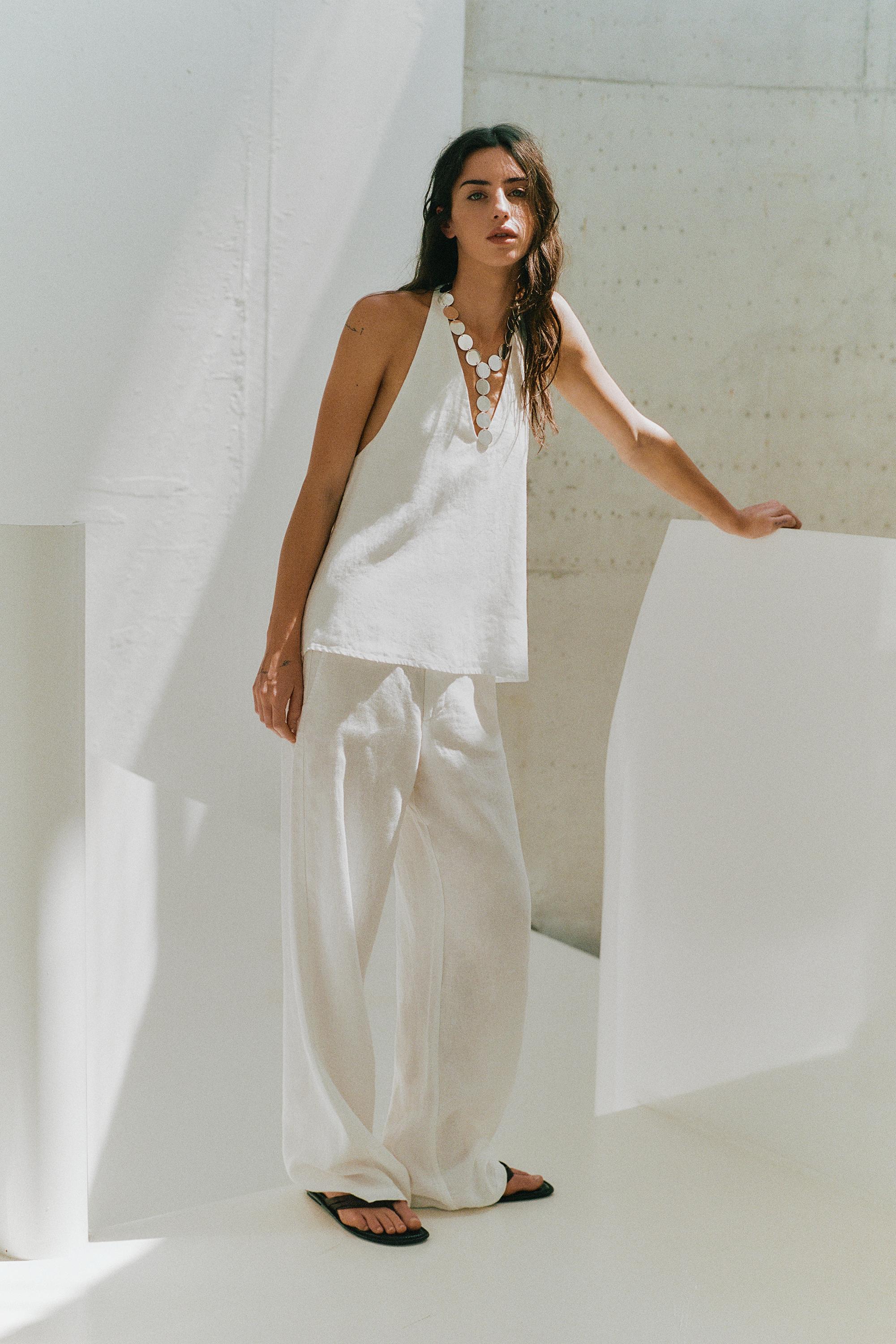 100% linen trousers — White