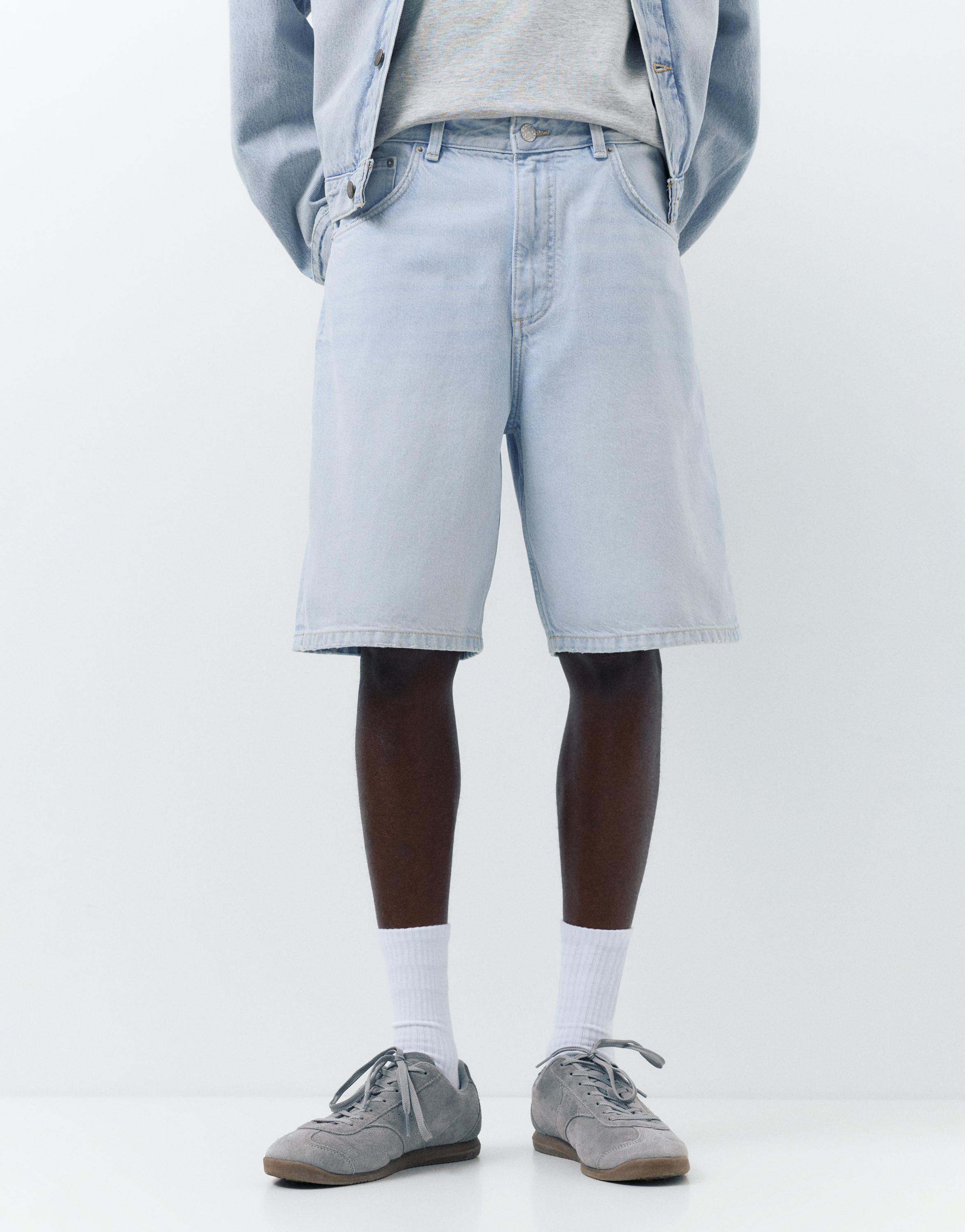 Baggy denim Bermuda shorts — Pale indigo