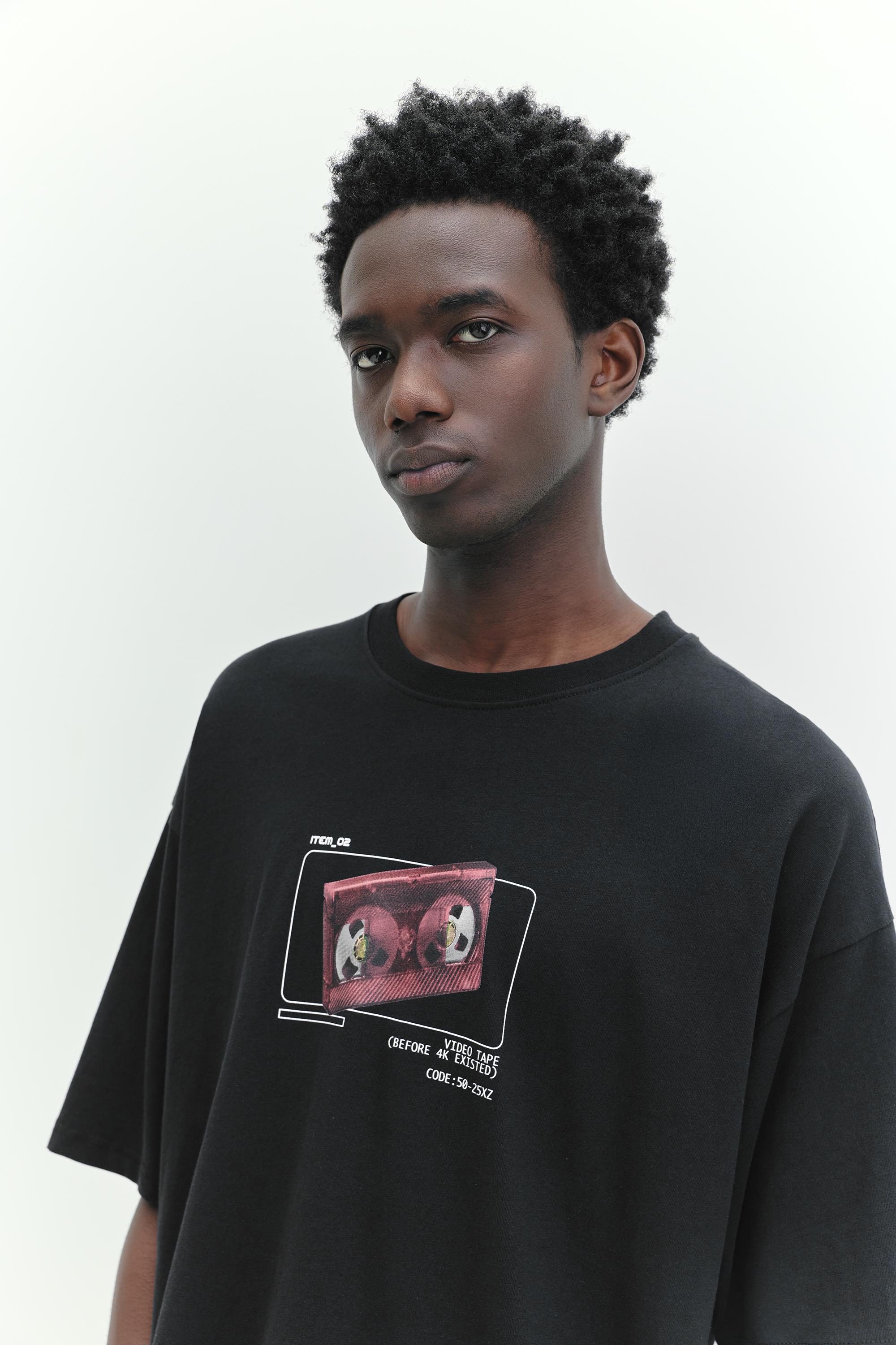 STWD tape graphic T-shirt — Black