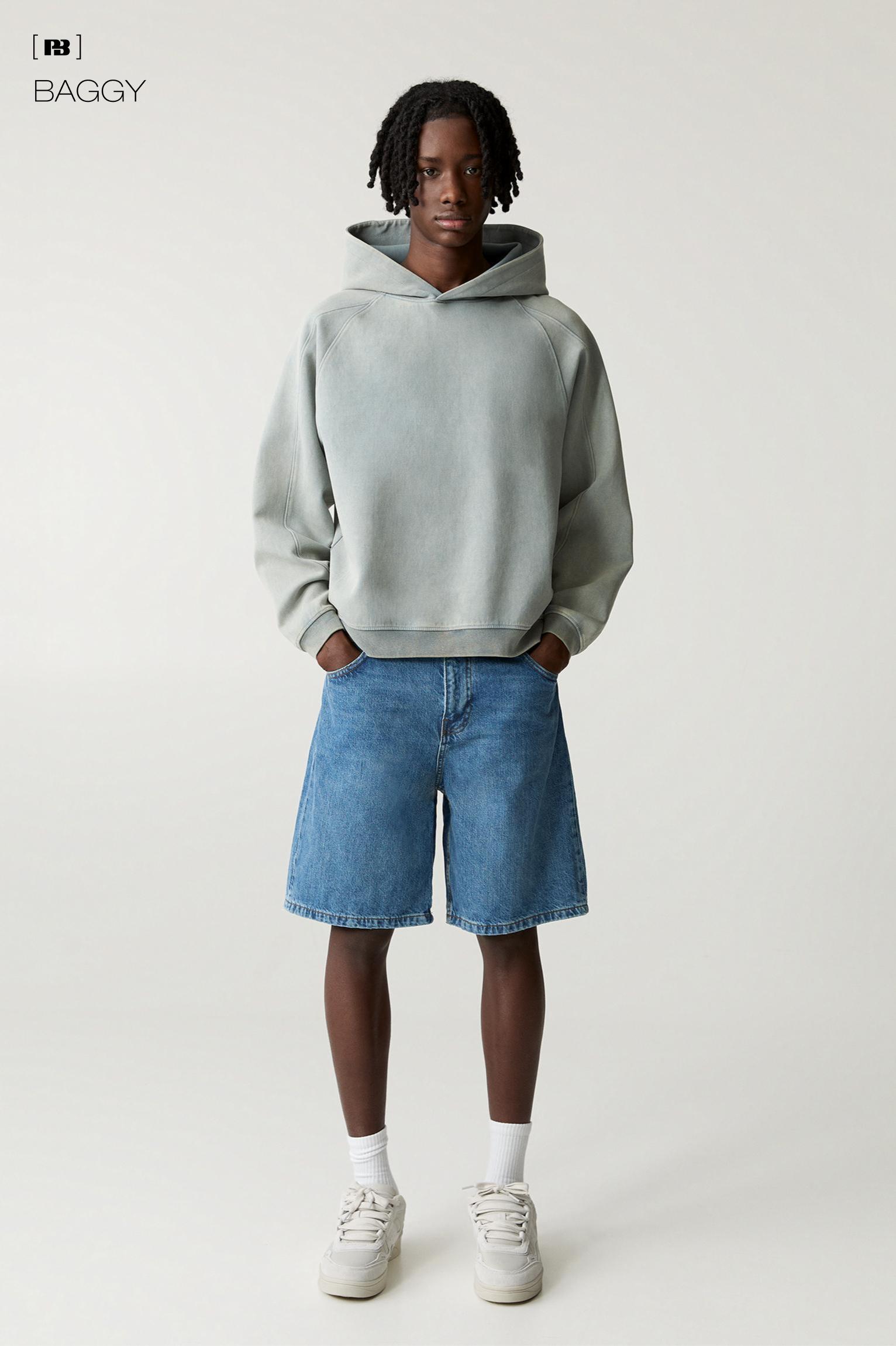Baggy denim Bermuda shorts — Medium blue