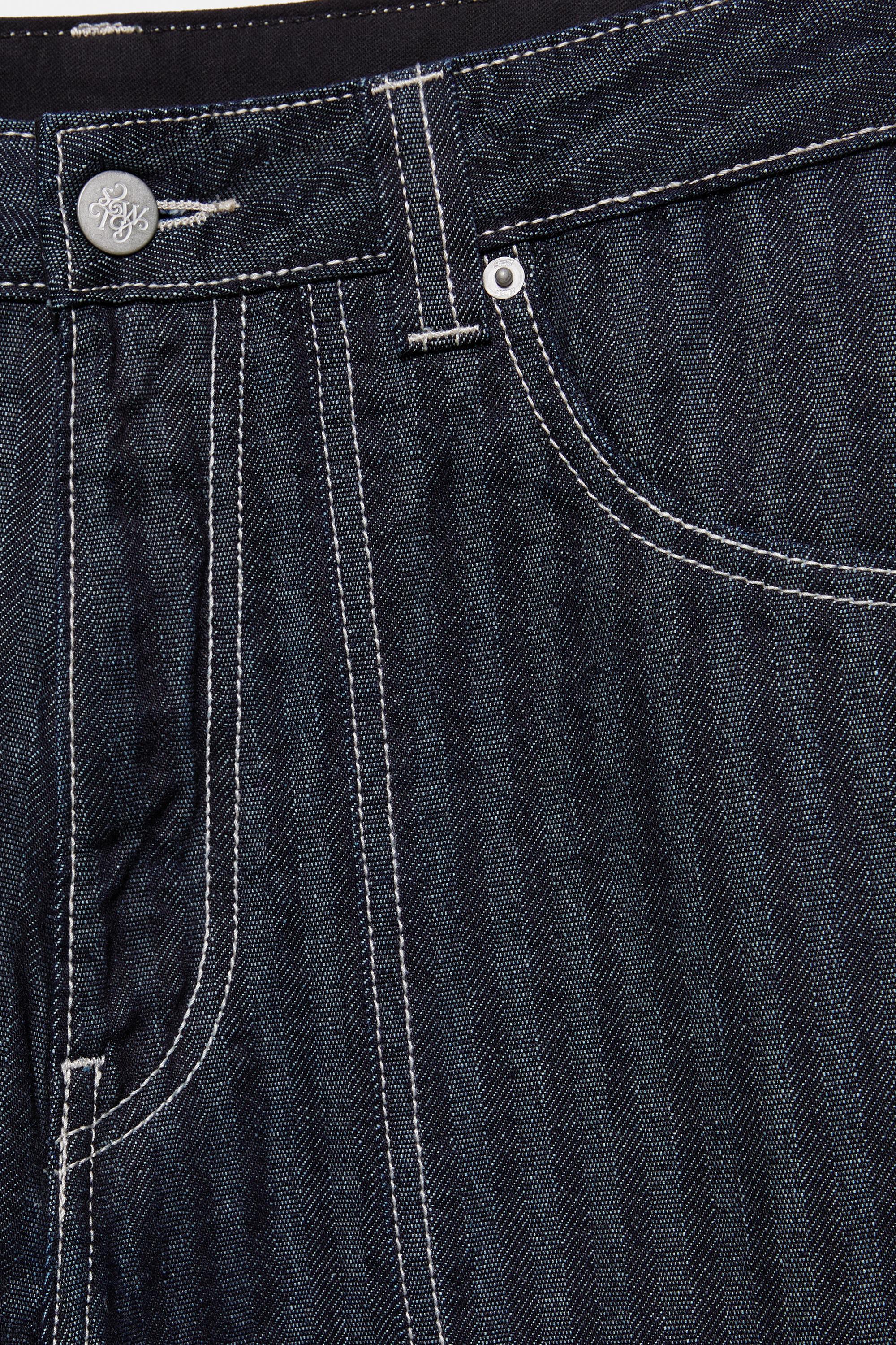 Striped relaxed-fit cargo jeans — Navy